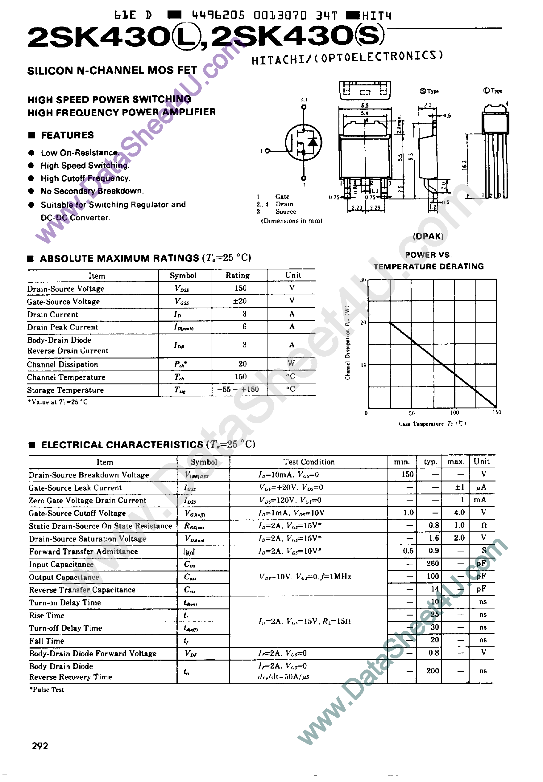 Datasheet 2SK430 - Silicon N-Channel MOS FET page 1