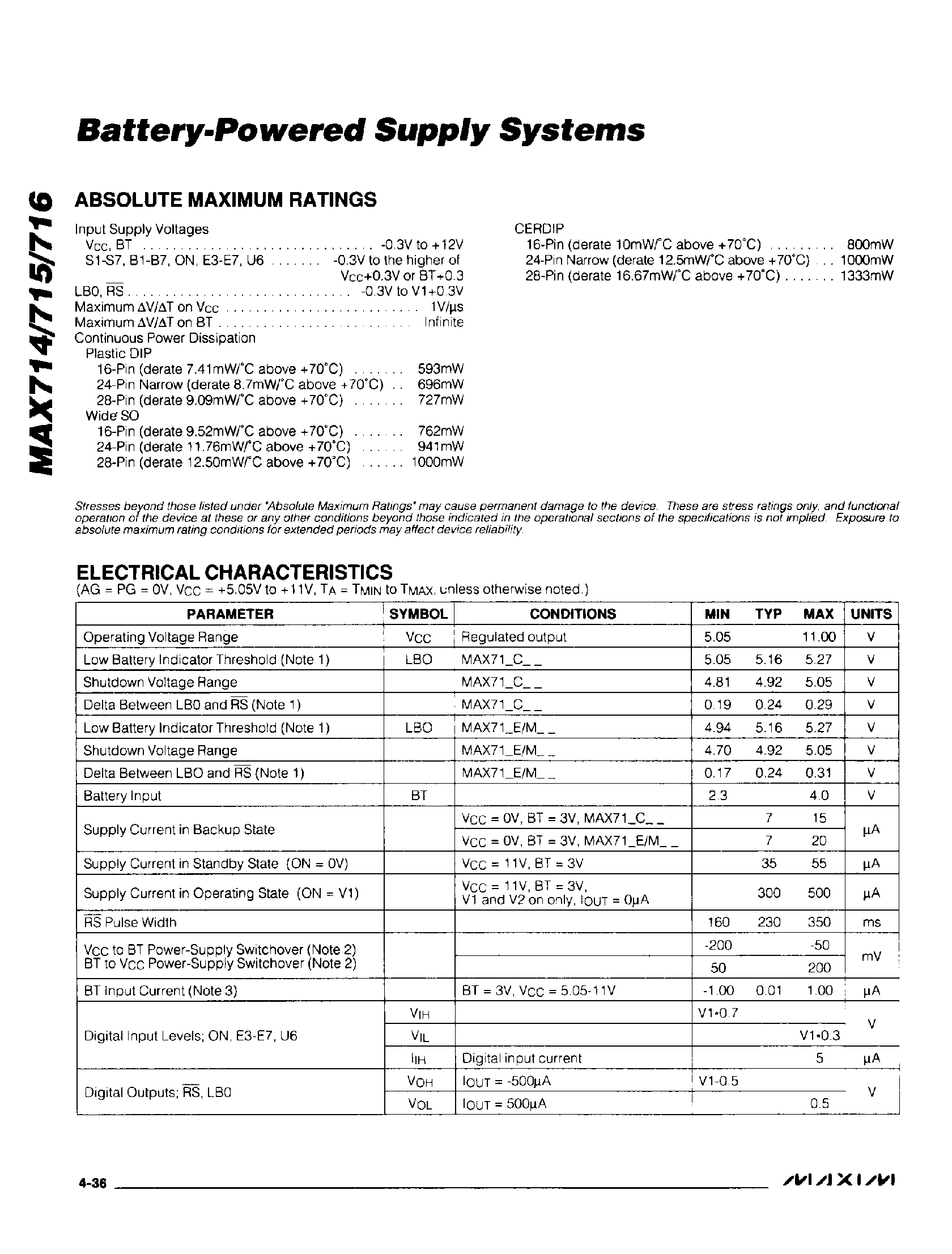 Datasheet MAX714 - (MAX714 - MAX716) Battery Powered Supply Systems page 2