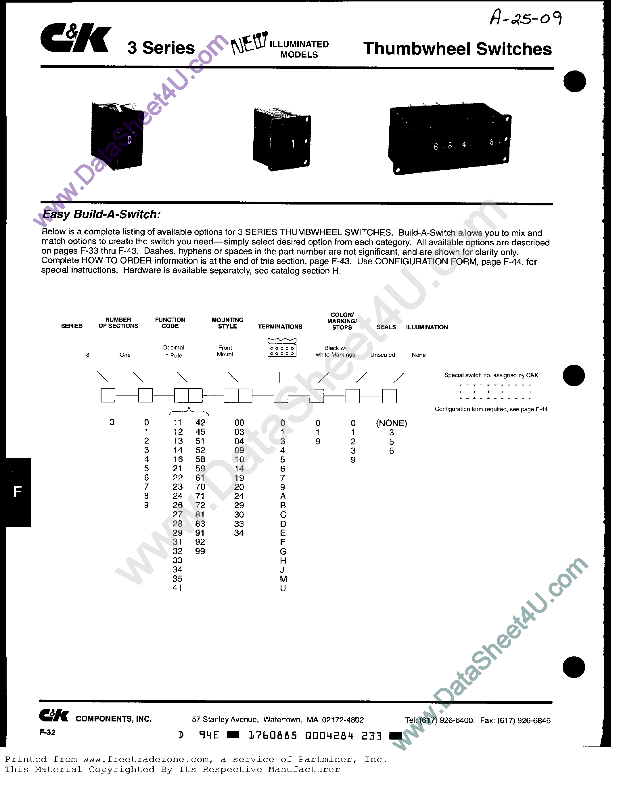 Datasheet 374100000 page 1 Datasheet 374100000 - Thumbwheel Switches page 1