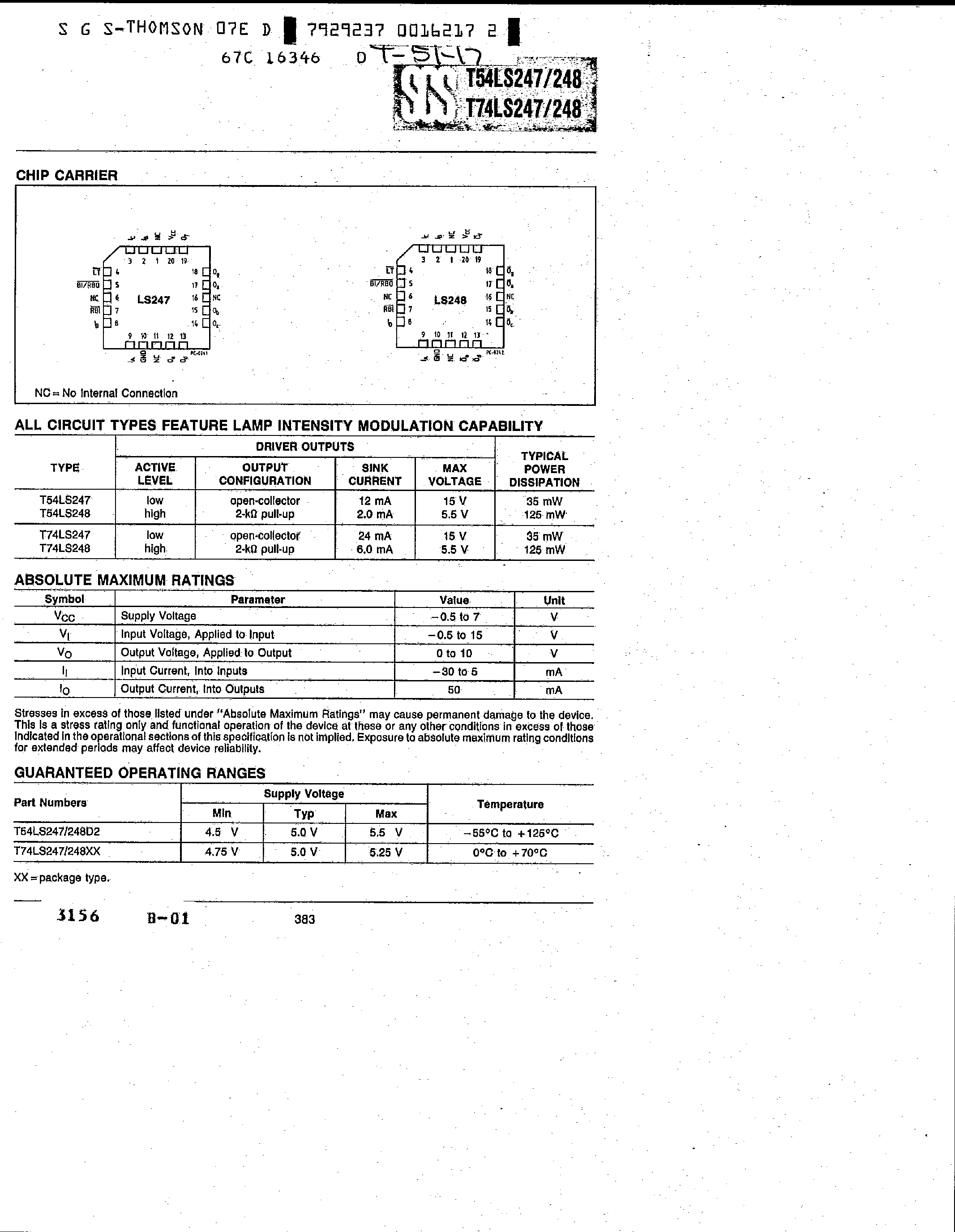 Datasheet T74LS247 - (T74LS247 / T74LS248) BCD to 7-Segment Decoder/Drivers page 2