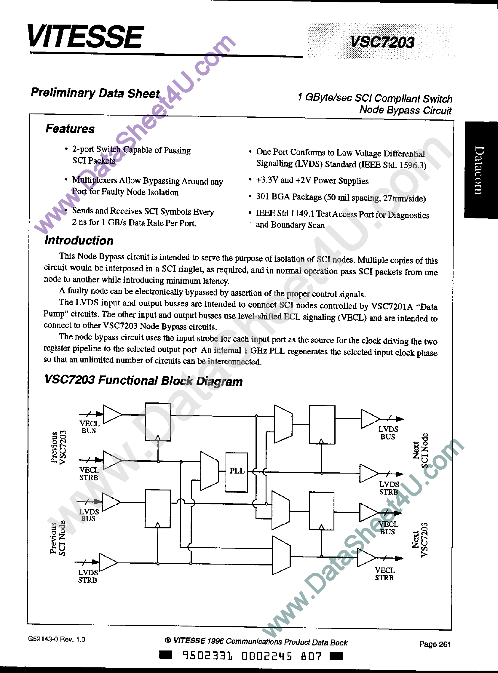 Datasheet VSC7203 - 1Gbyte SCI Compliant Switch page 1