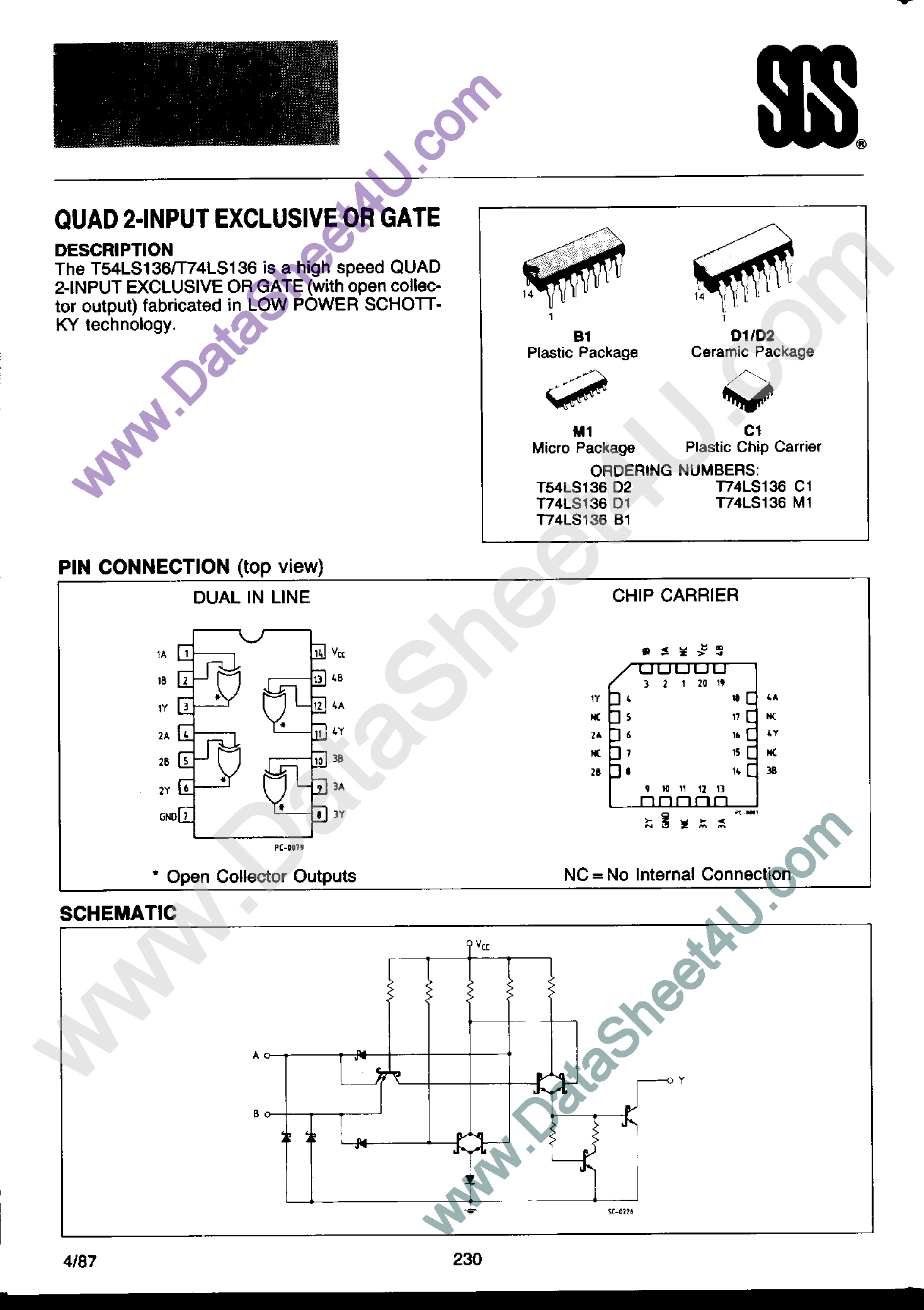 Datasheet T74LS136 - Quad 2-Input Exclusive OR Gate page 1