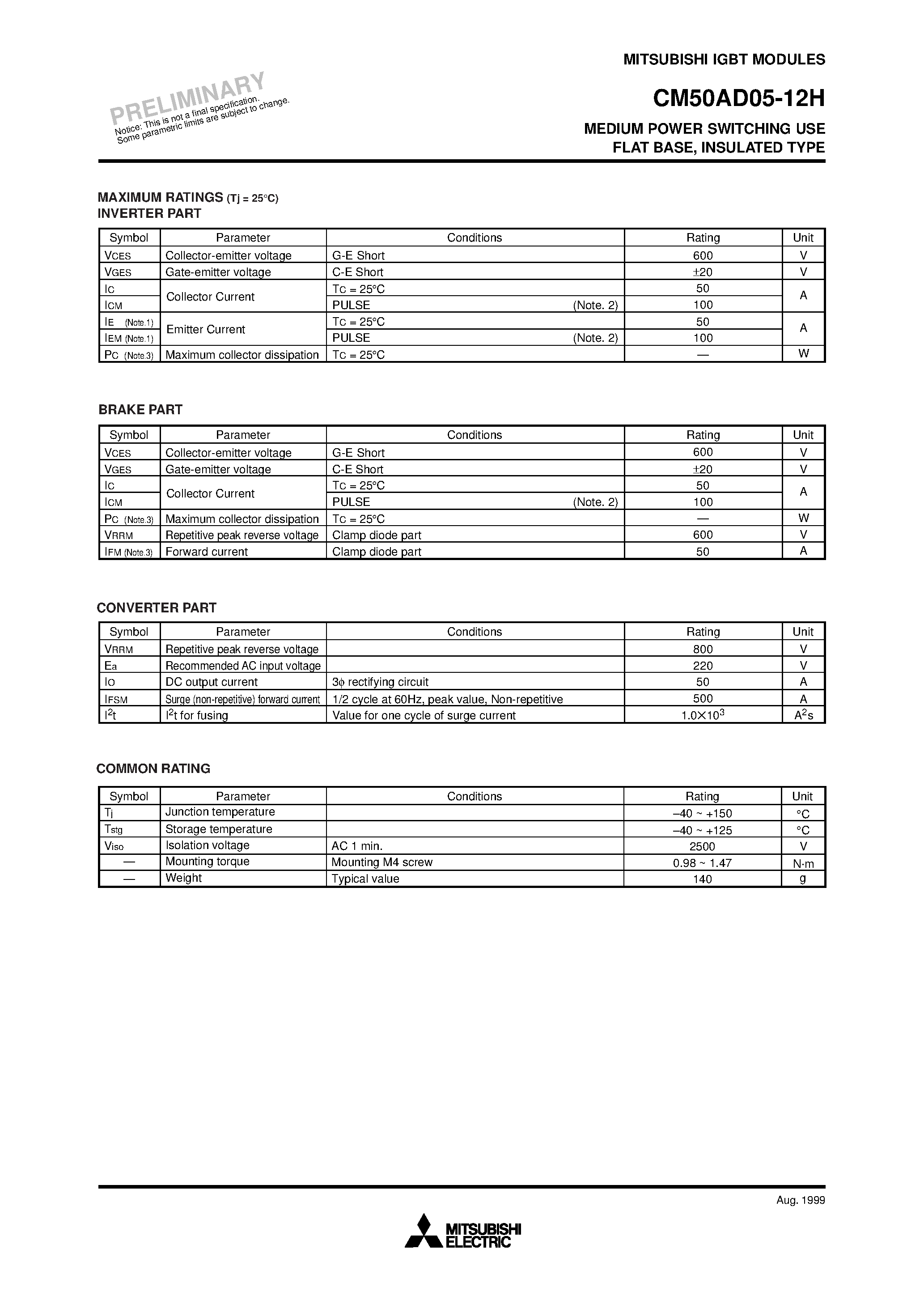 Даташит на микросхему CM50AD05-12H страница 2 Даташит CM50AD05-12H - Medium Power Switching Use Flat Base страница 2