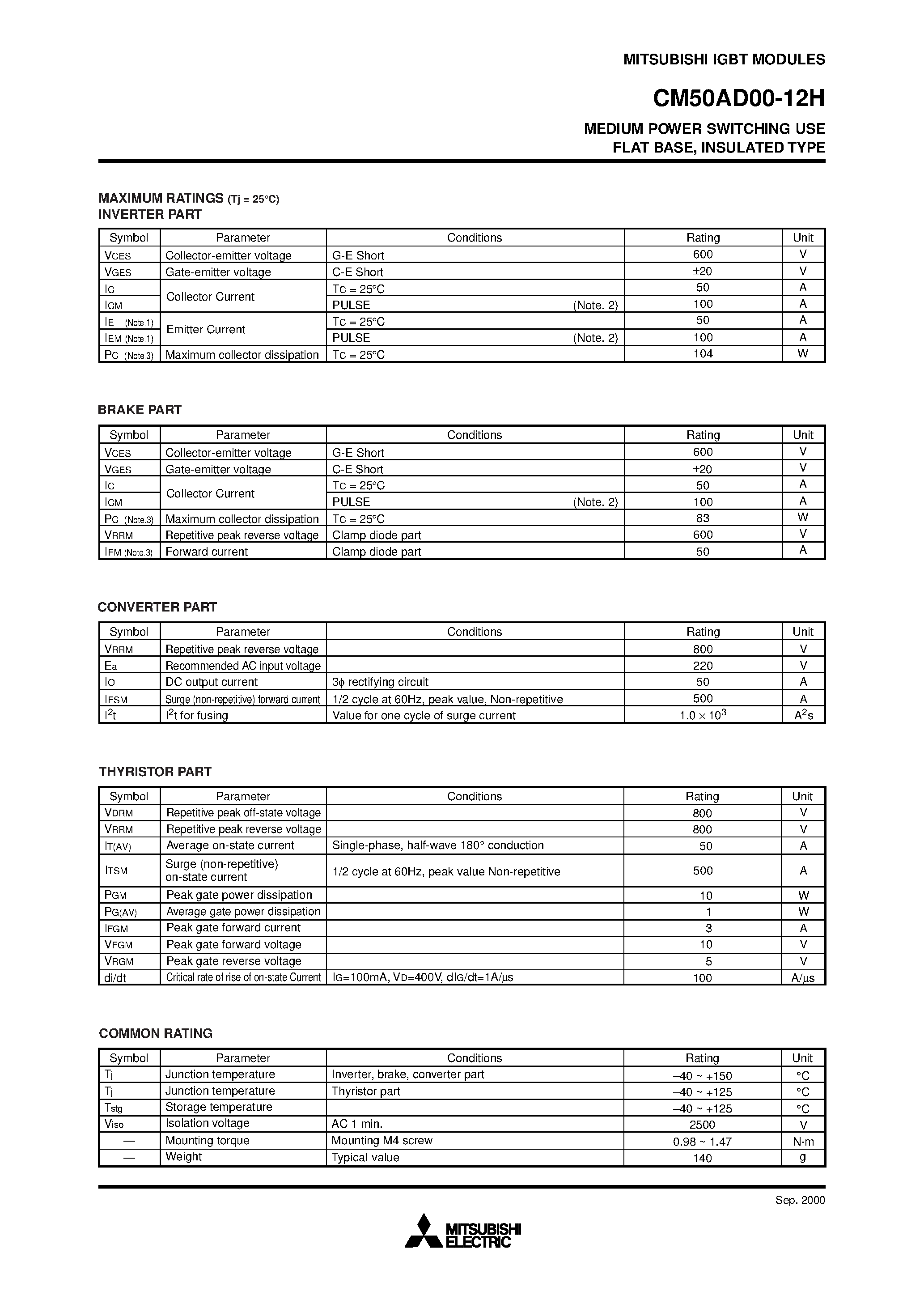 Даташит на микросхему CM50AD00-12H страница 2 Даташит CM50AD00-12H - Medium Power Switching Use Flat Base страница 2