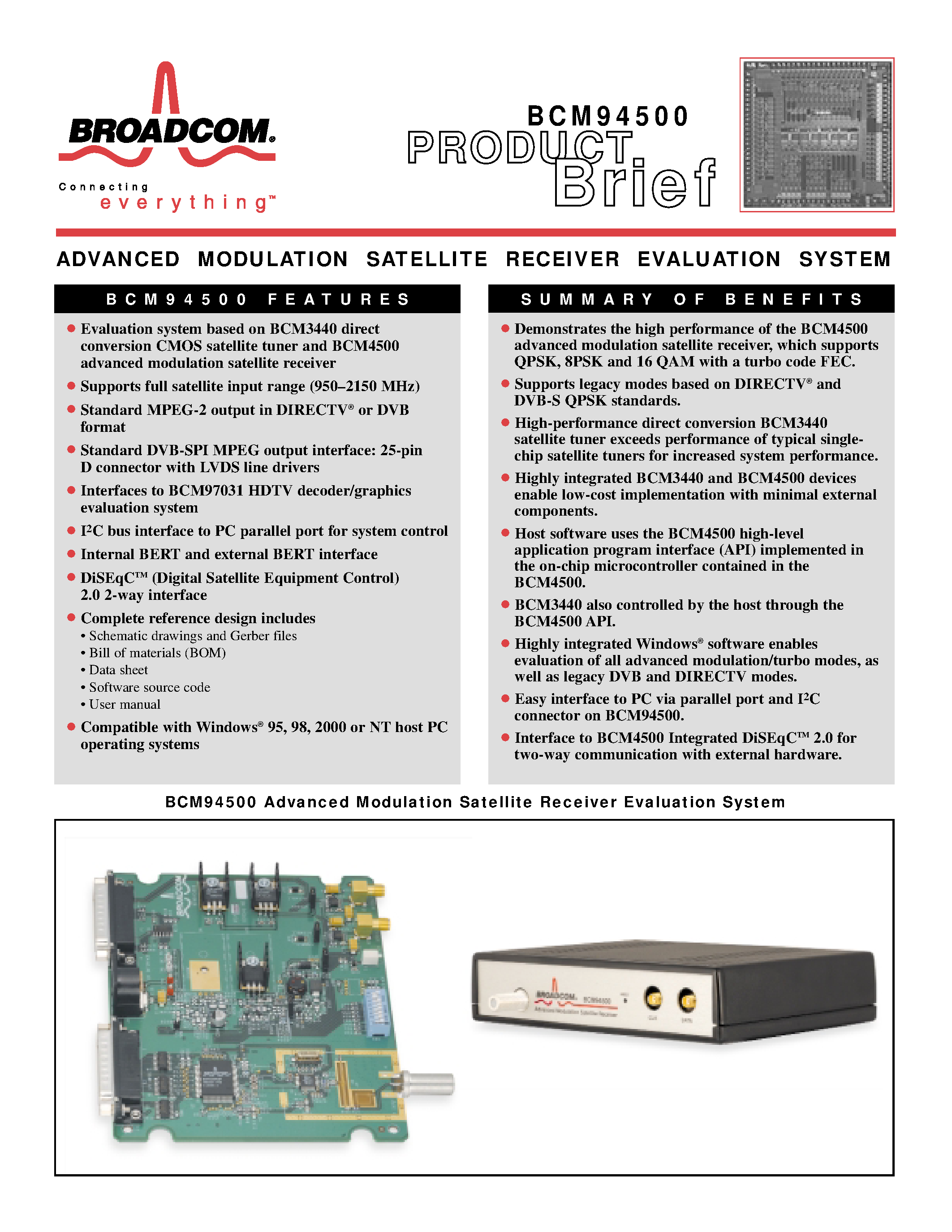 Datasheet BCM94500 - Advanced Modulation Satellite Receiver Evaluation System page 1