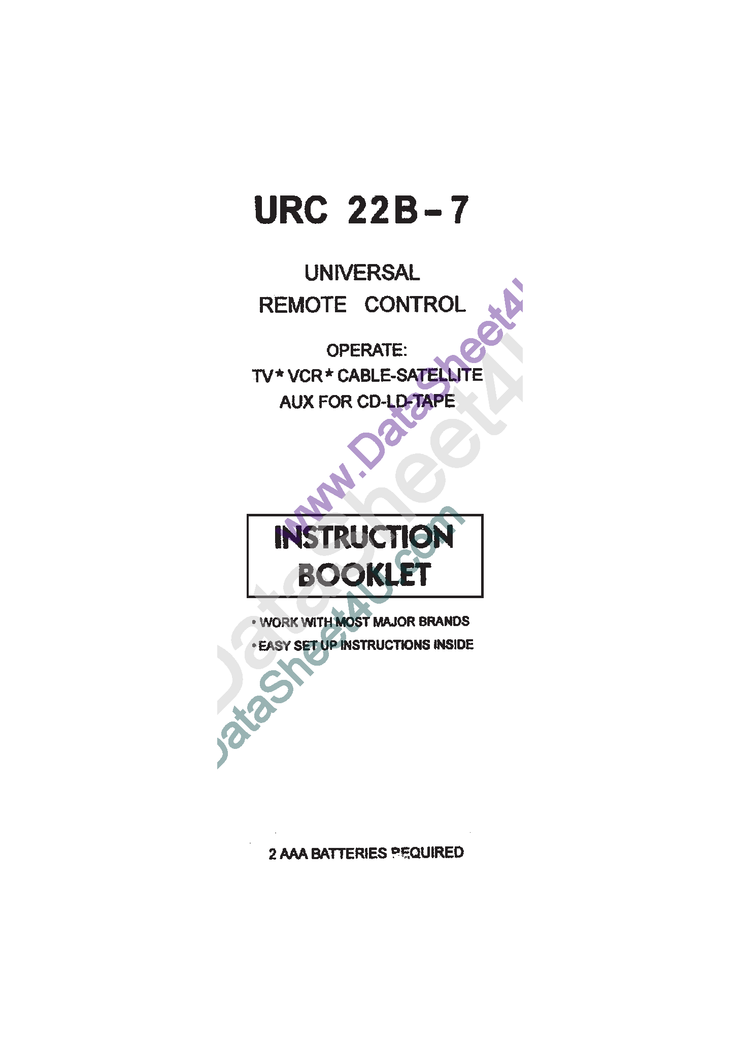 Даташит на микросхему URC22B-7 страница 1 Даташит URC22B-7 - Universal Remote Control страница 1