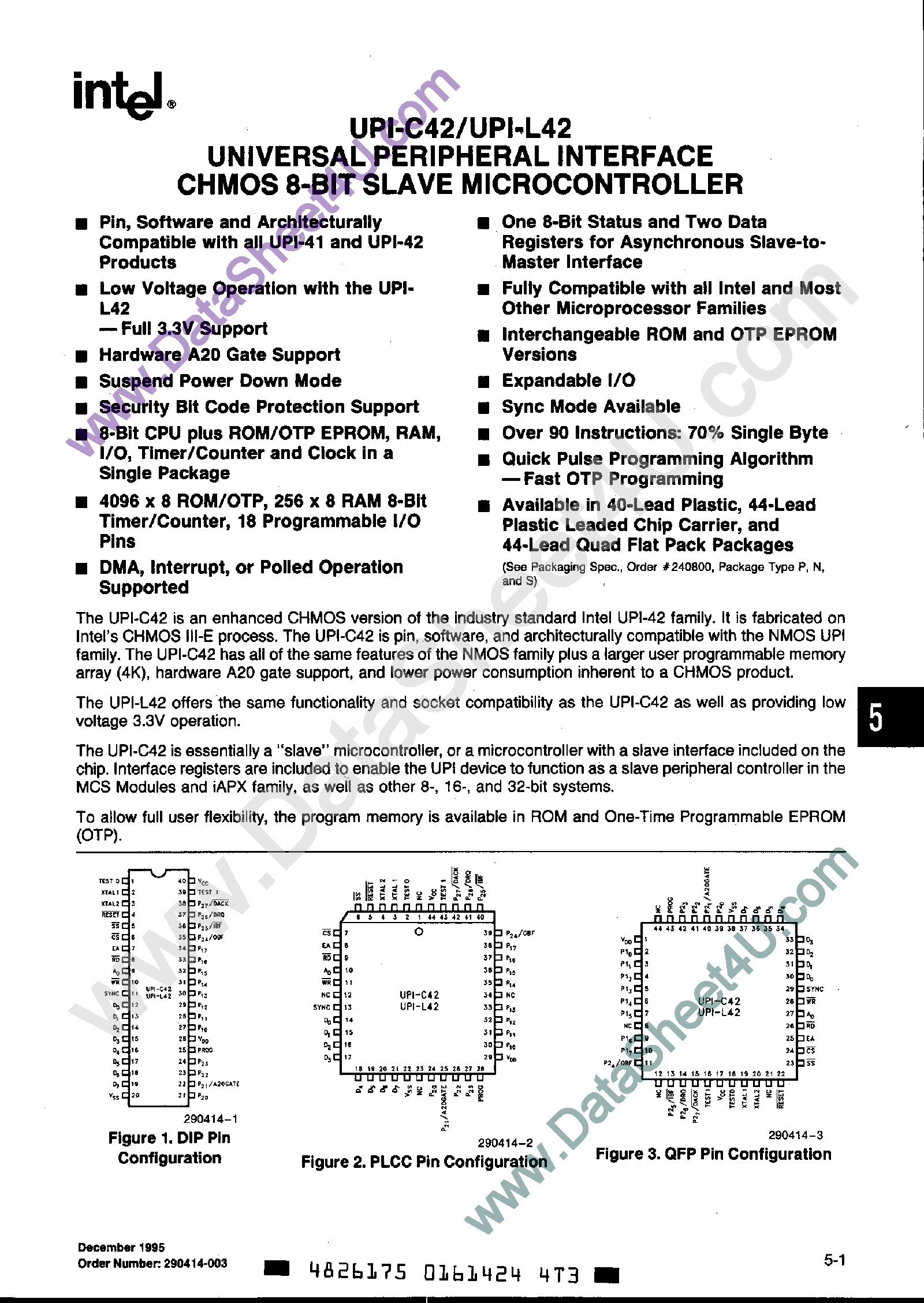 Datasheet S80C42 page 1 Datasheet S80C42 - (S80L/C42) Universal Peripheral Interface CHMOS 8-Bit Slave Microcontroller page 1