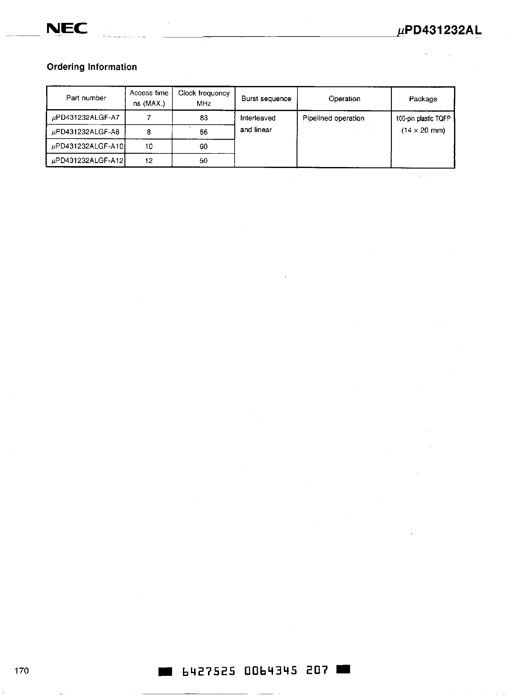 Даташит UPD431232AL - 1M-Bit CMOS Synchronous Fast SRAM 32K x 32-Bit страница 2