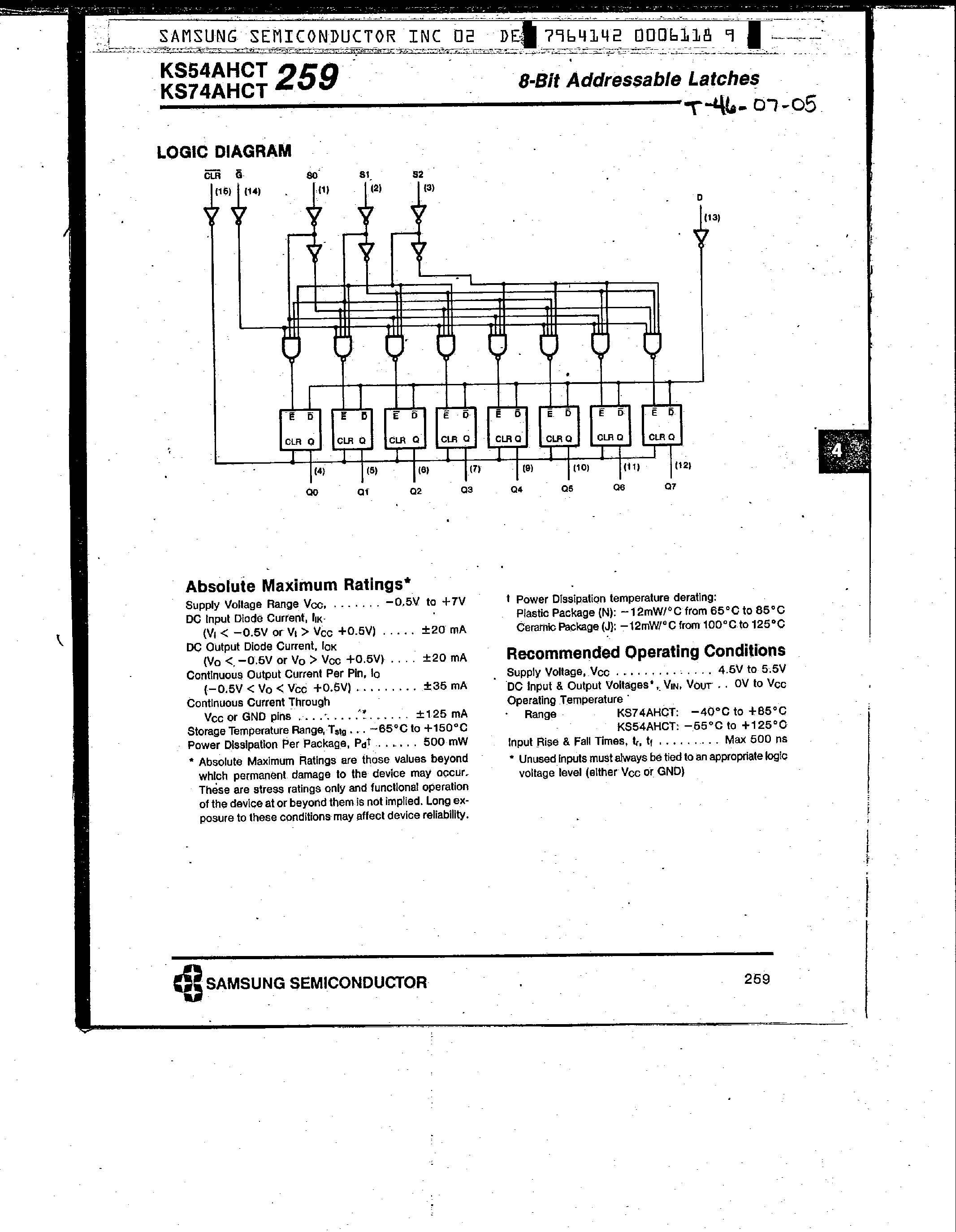 Datasheet KS74AHCT259 - 8-Bit Addressable Latches page 2