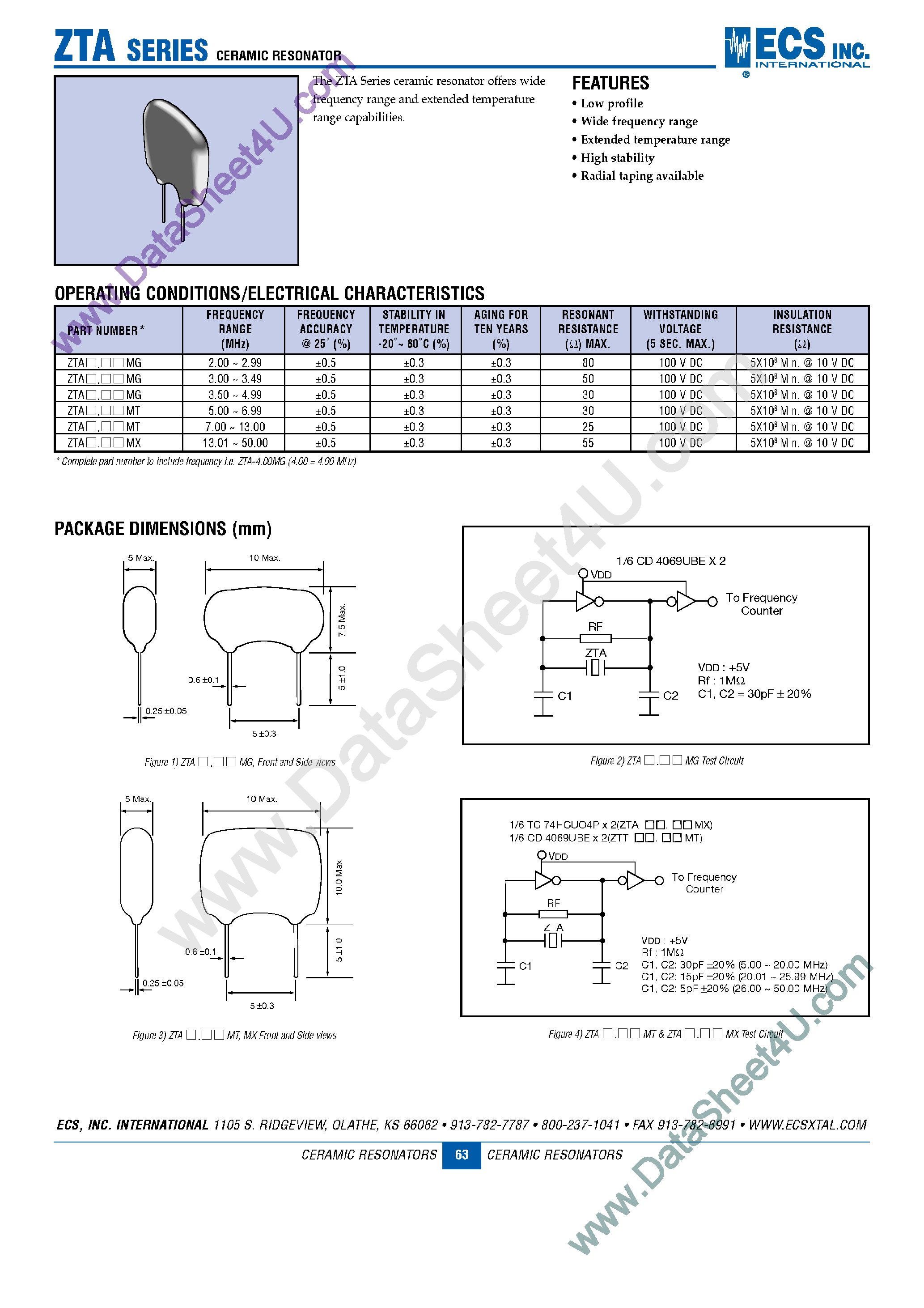 Datasheet ZTA-20.00MX page 1 Datasheet ZTA-20.00MX - (ZTA Series) Ceramic Resenator page 1