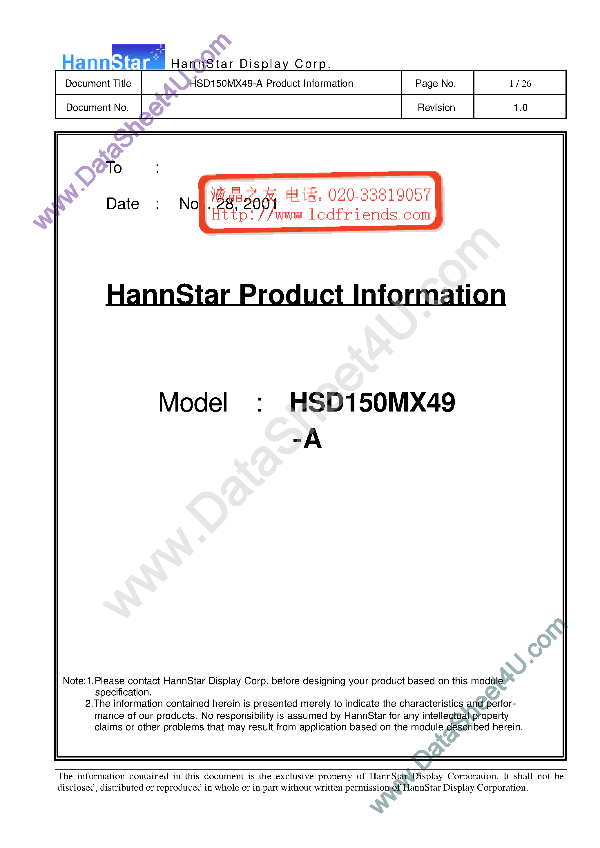 Datasheet HSD150MX49-A - Display page 1