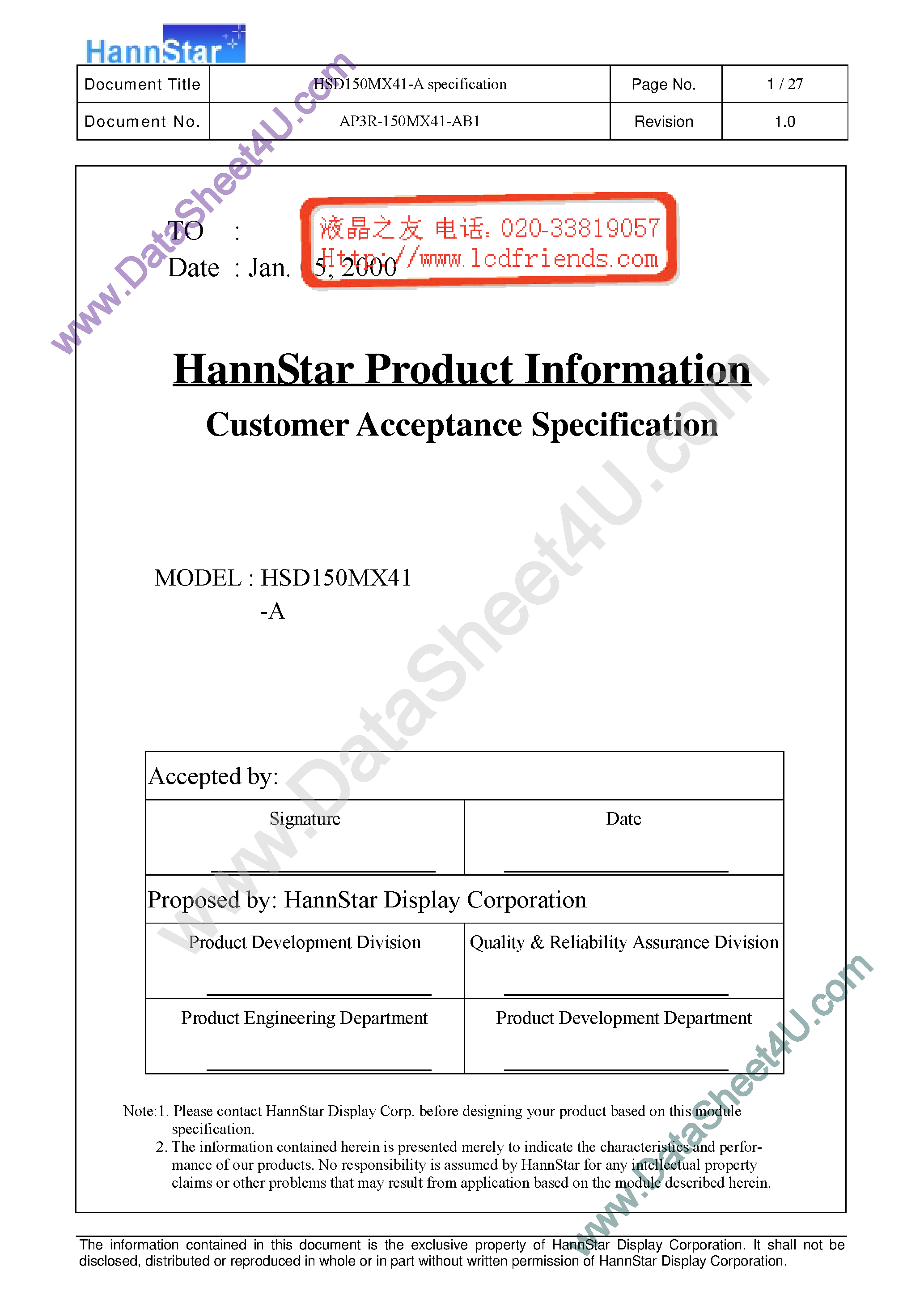 Datasheet HSD150MX41-A - Display page 1