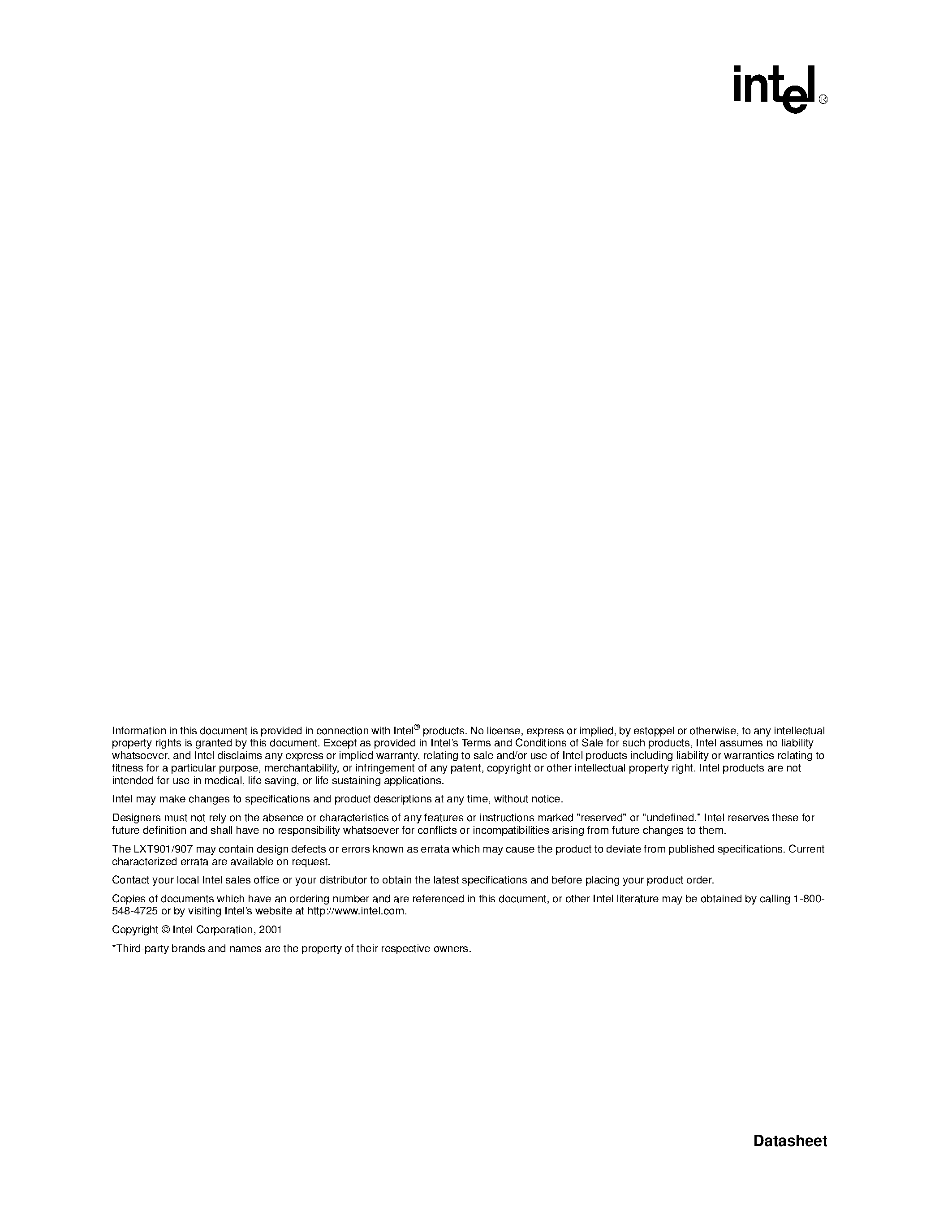 Datasheet LXT901 - (LXT901 / LXT907) Universal 10 Base-T and AUI Transceivers page 2