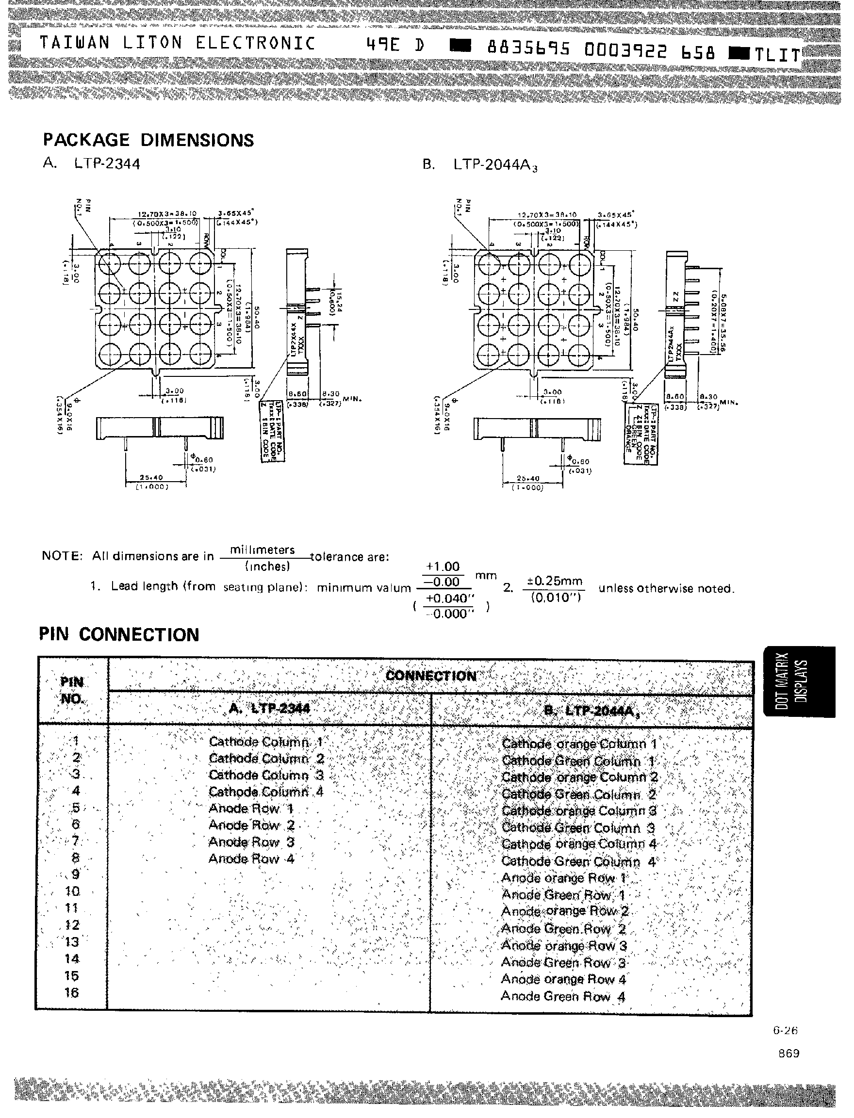 Datasheet LTP-2044 - (LTP-2344 / LTP-2044) 4 x 4 Single Color / Multicolor Dot Matrix Displays page 2