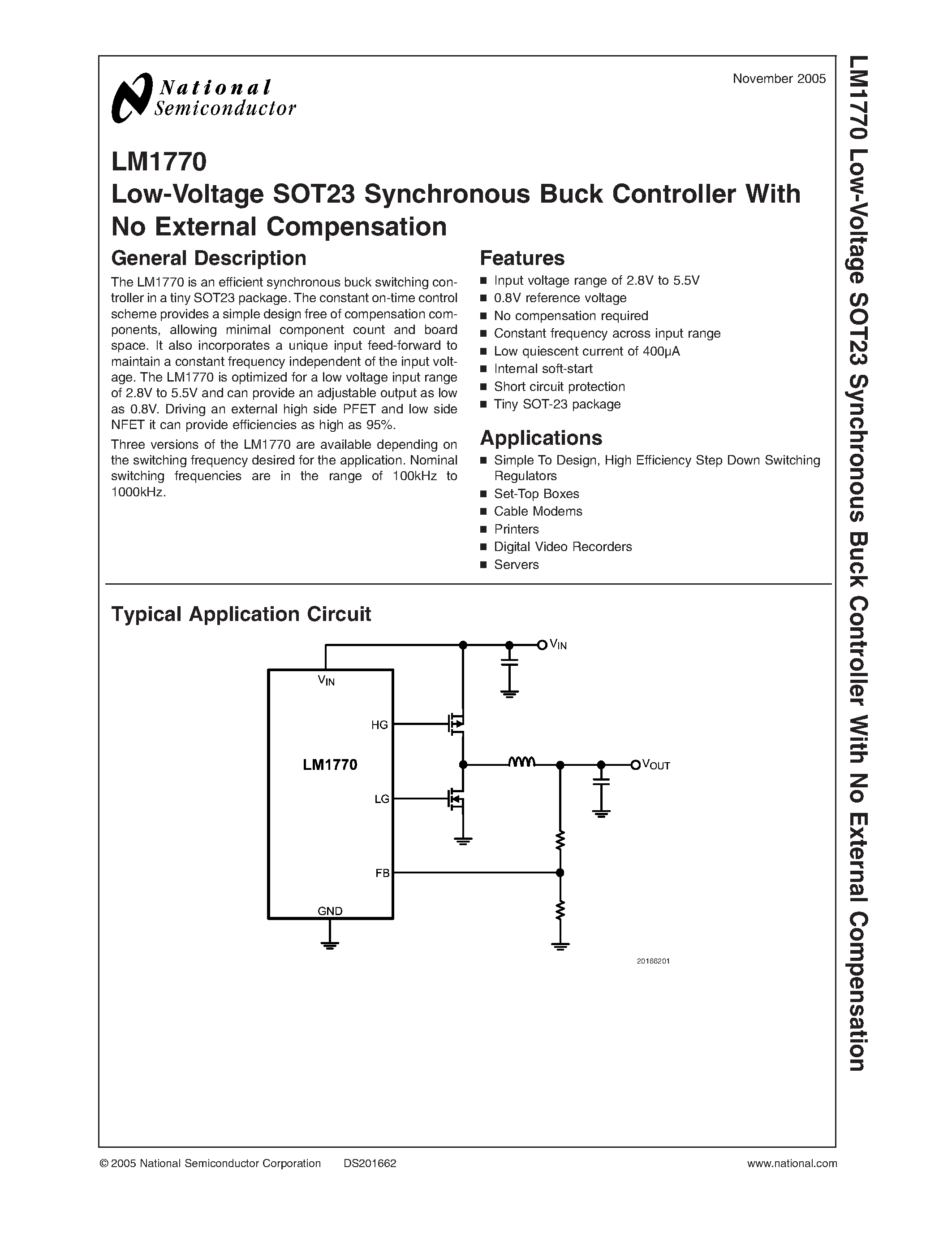Даташит на микросхему LM1770 страница 1 Даташит LM1770 - SOT-23 Synchronous Buck Controller страница 1