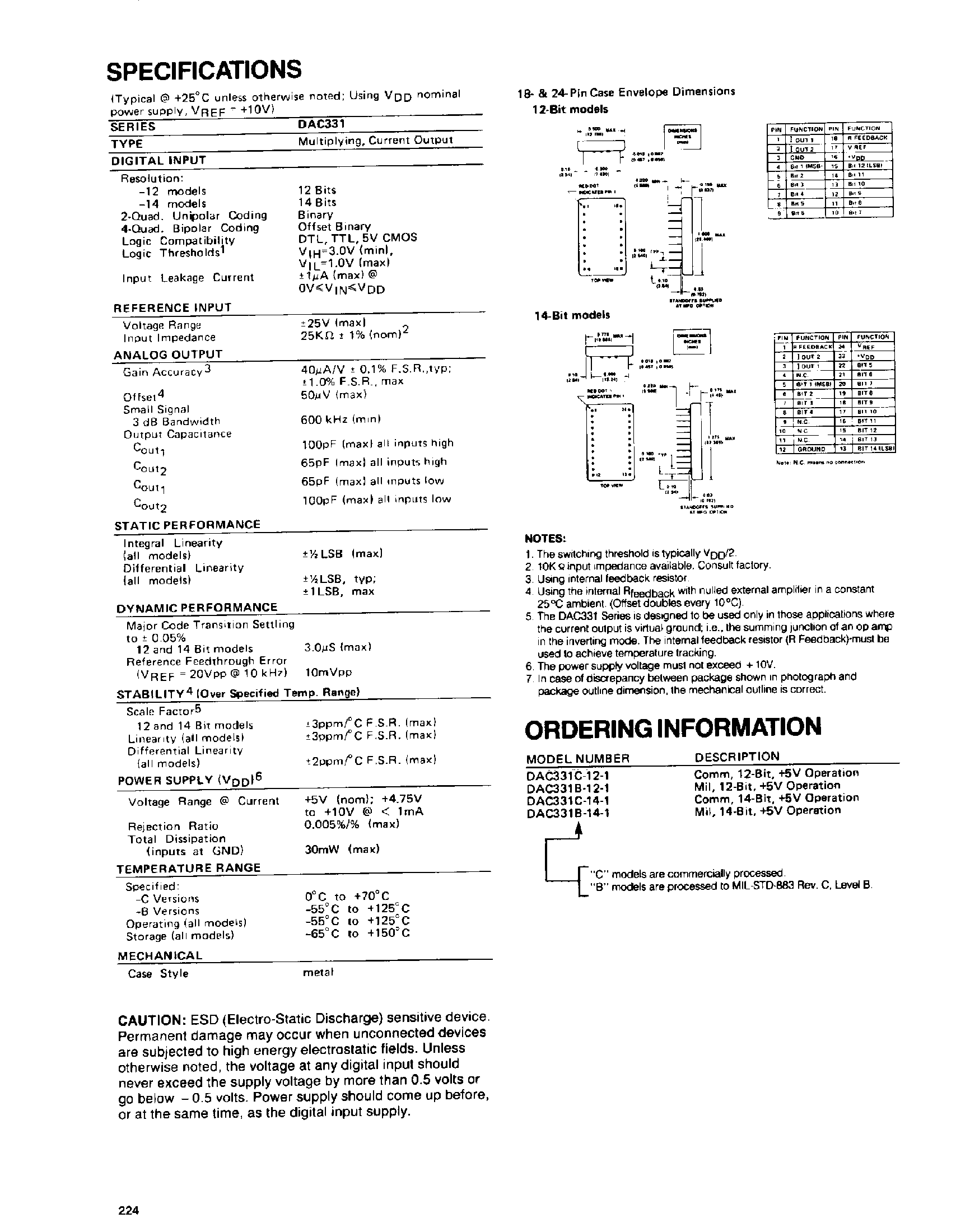 Datasheet DAC331 - 12 and 14-Bit Multiplying DACs page 2