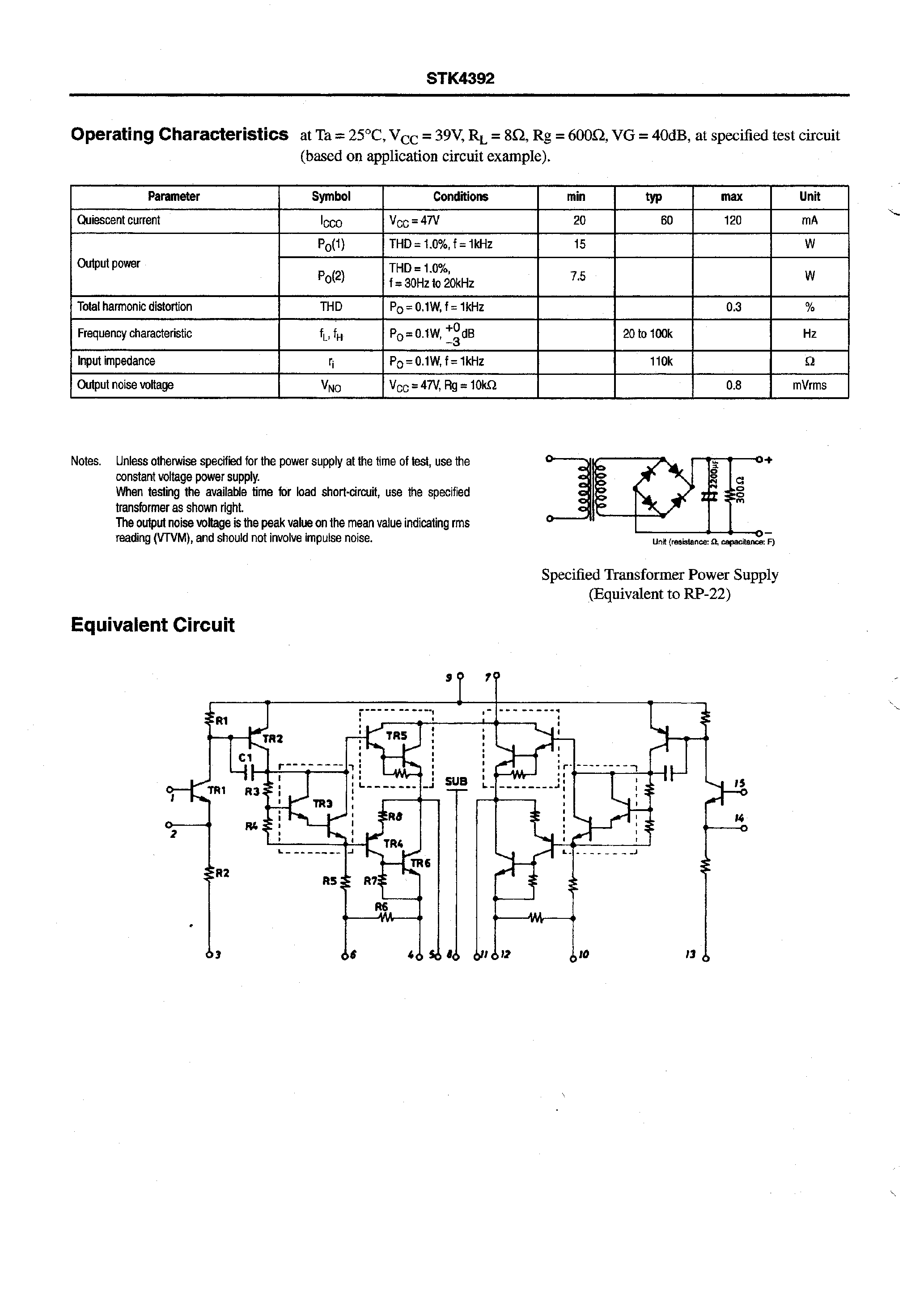 Datasheet STK4392 page 2 Datasheet STK4392 - AF Power Amplifier page 2