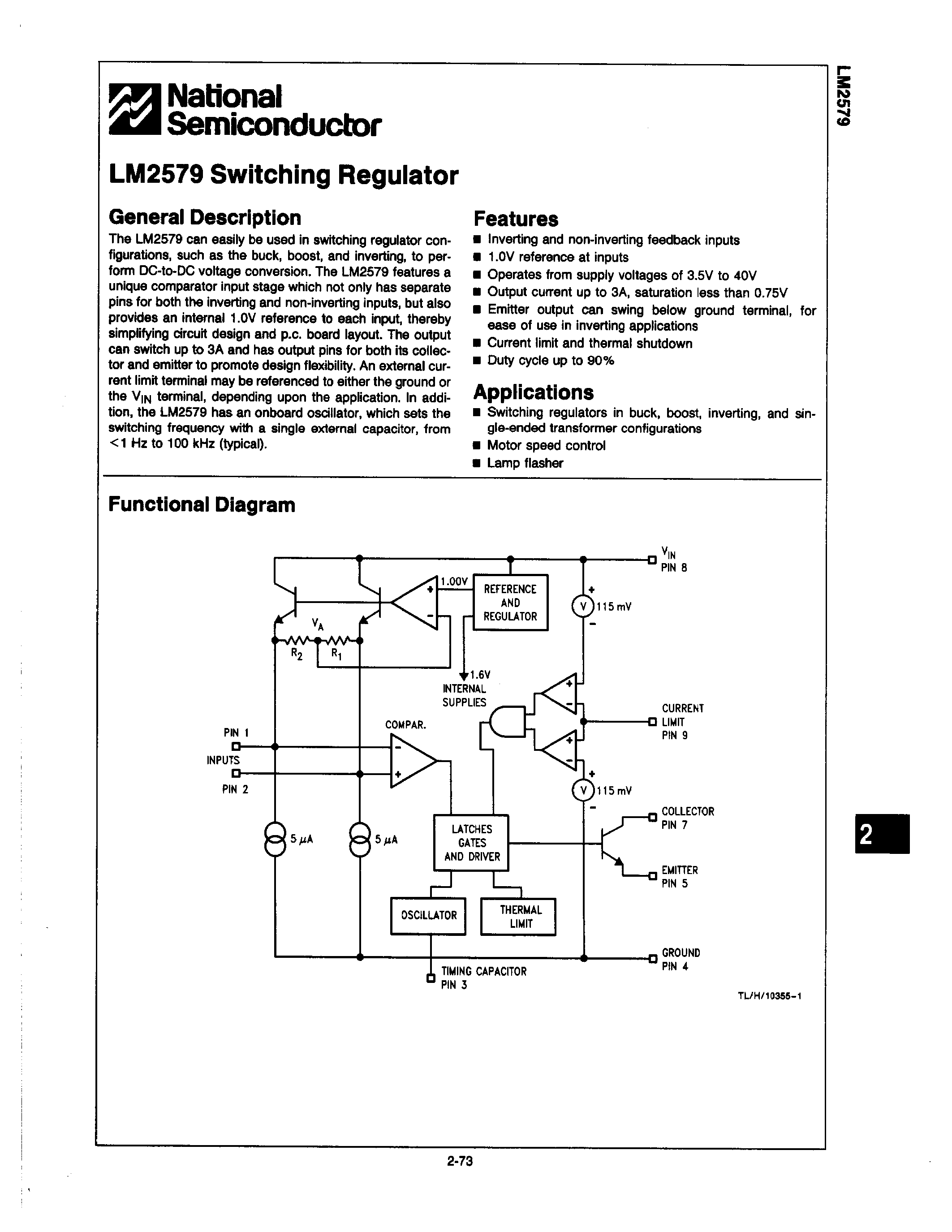 Datasheet LM2579 - SWITCHING REGULATOR page 1