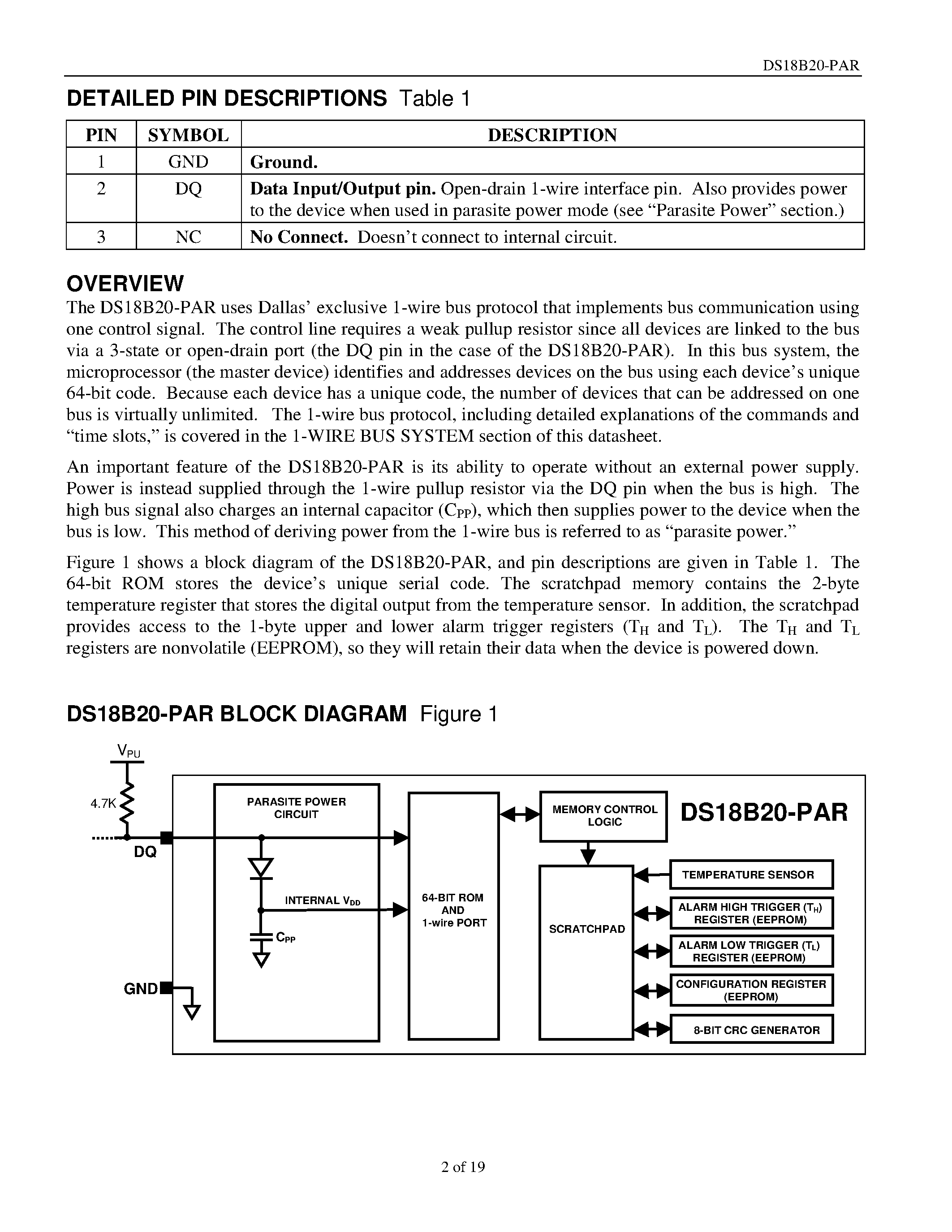 Datasheet DS18B20-PAR - 1-Wire Parasite-Power Digital Thermometer page 2