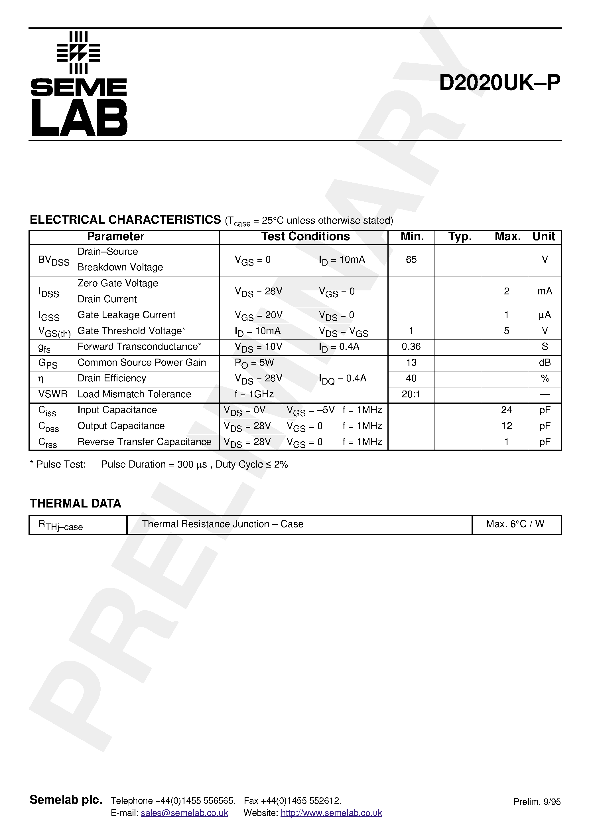 Даташит D2020UK-P - METAL GATE RF SILICON FET страница 2