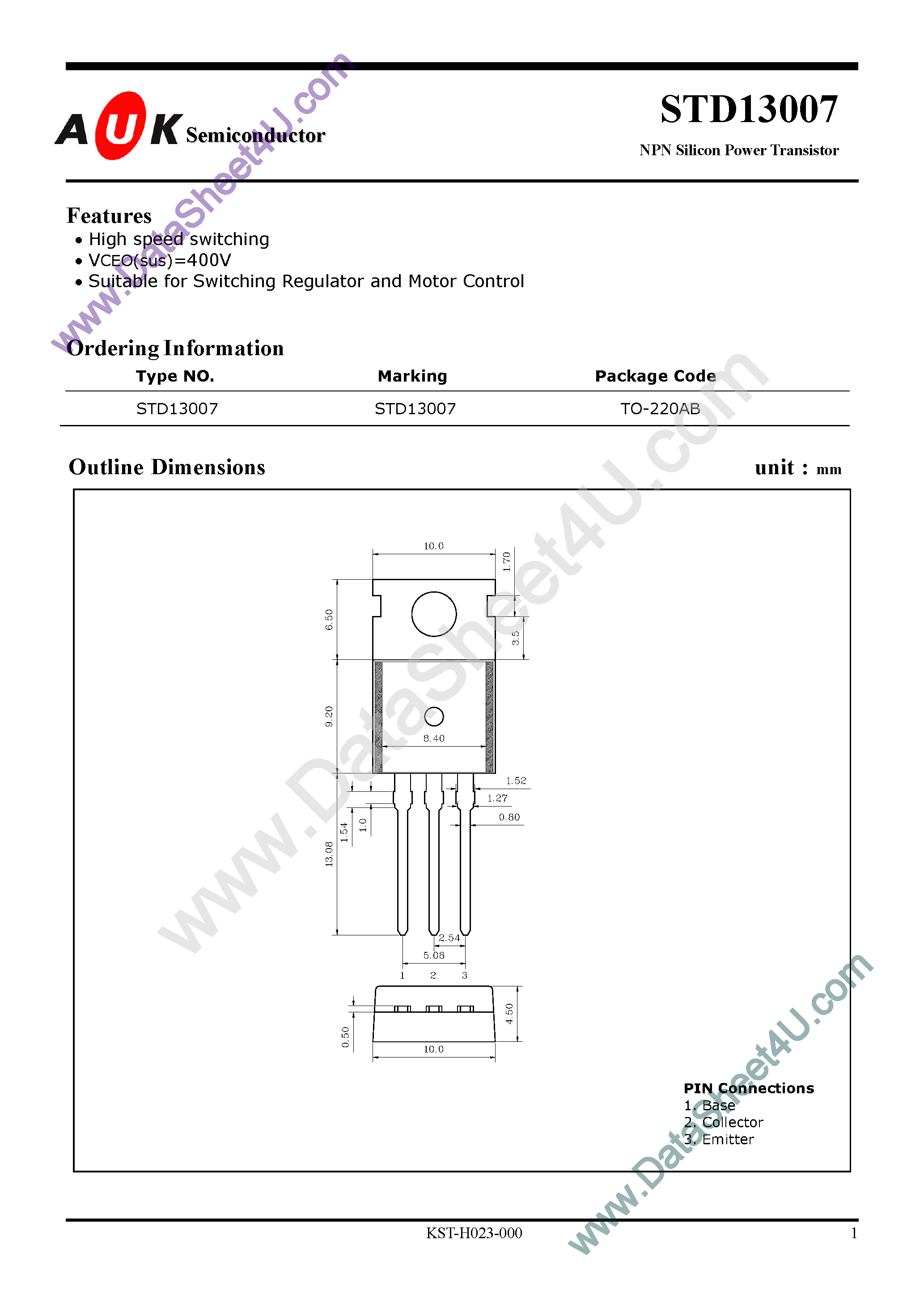 Datasheet STD13007 - NPN Silicon Power Transistor page 1