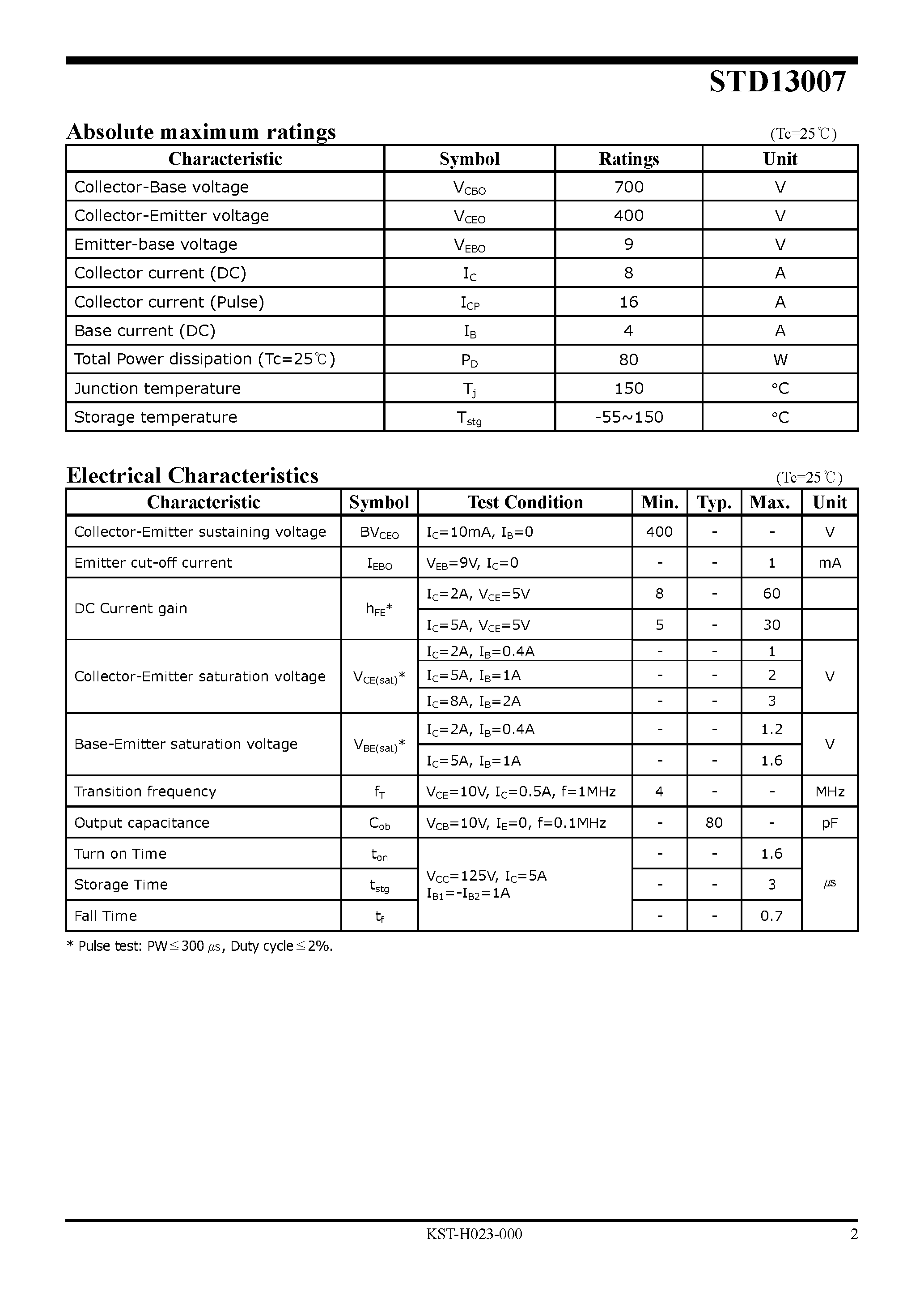 Datasheet STD13007 - NPN Silicon Power Transistor page 2