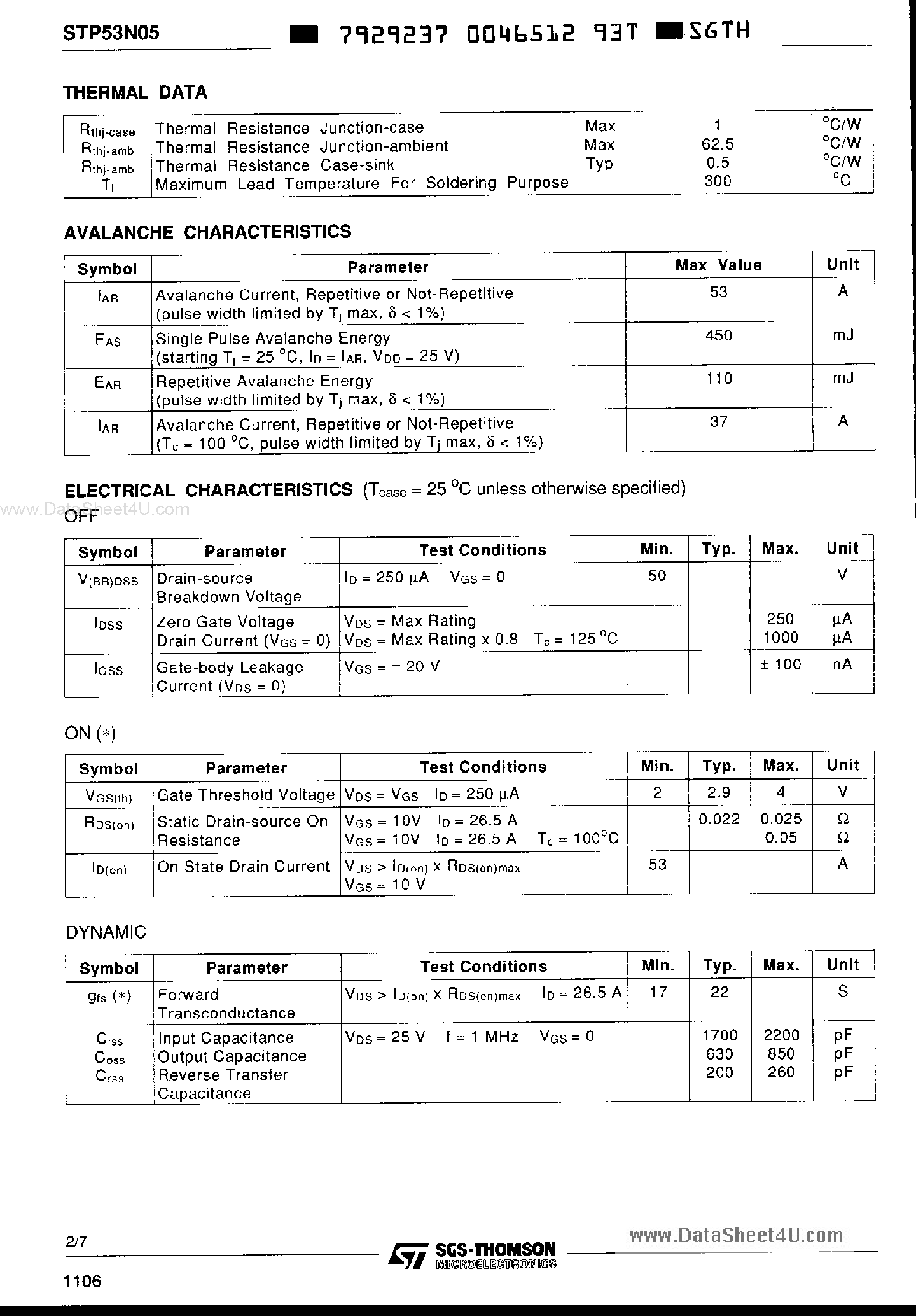 Datasheet P53N05 page 2 Datasheet P53N05 - Search -----> STP53N05 page 2