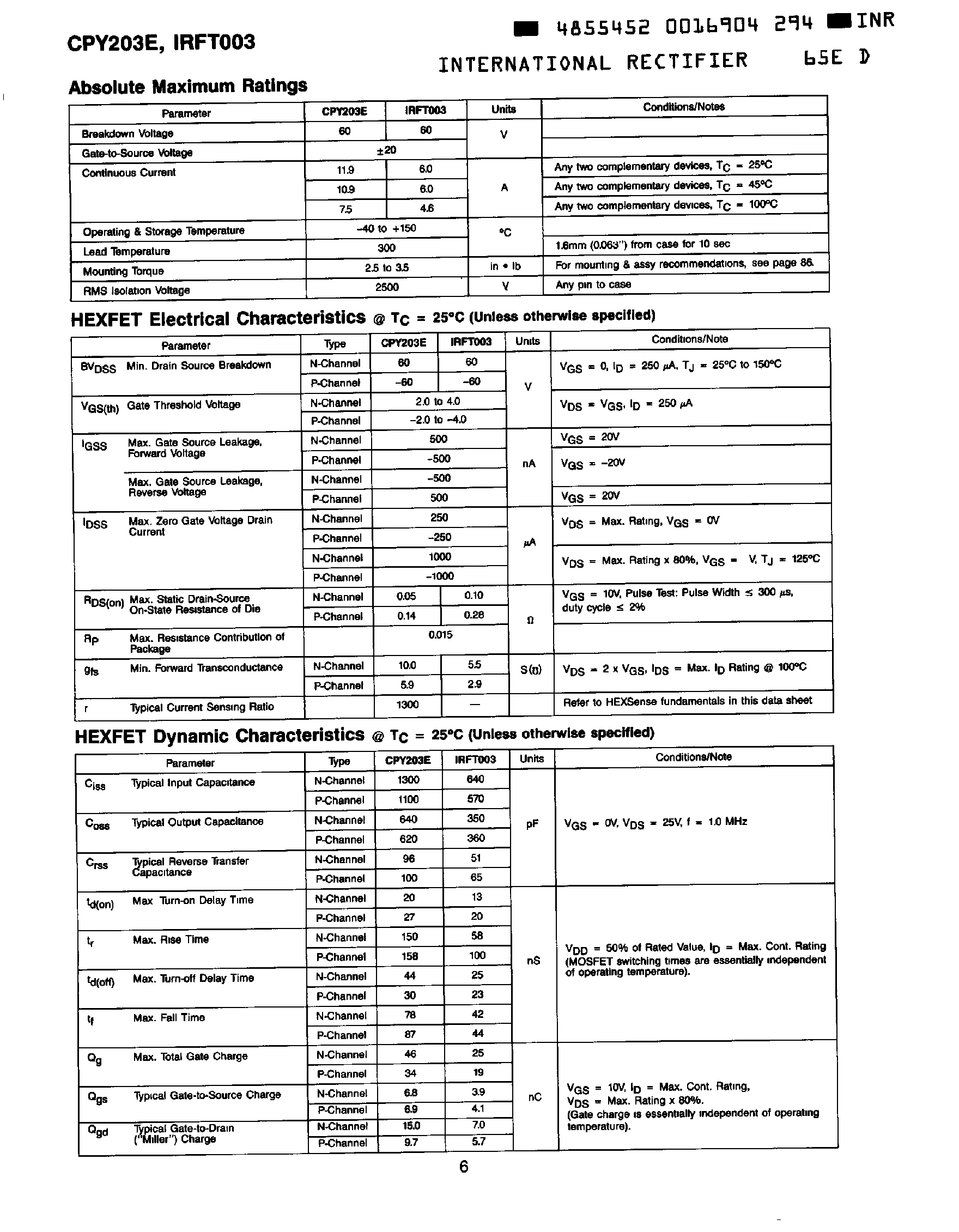 Datasheet IRFT003 - HEXFET Power Module page 2