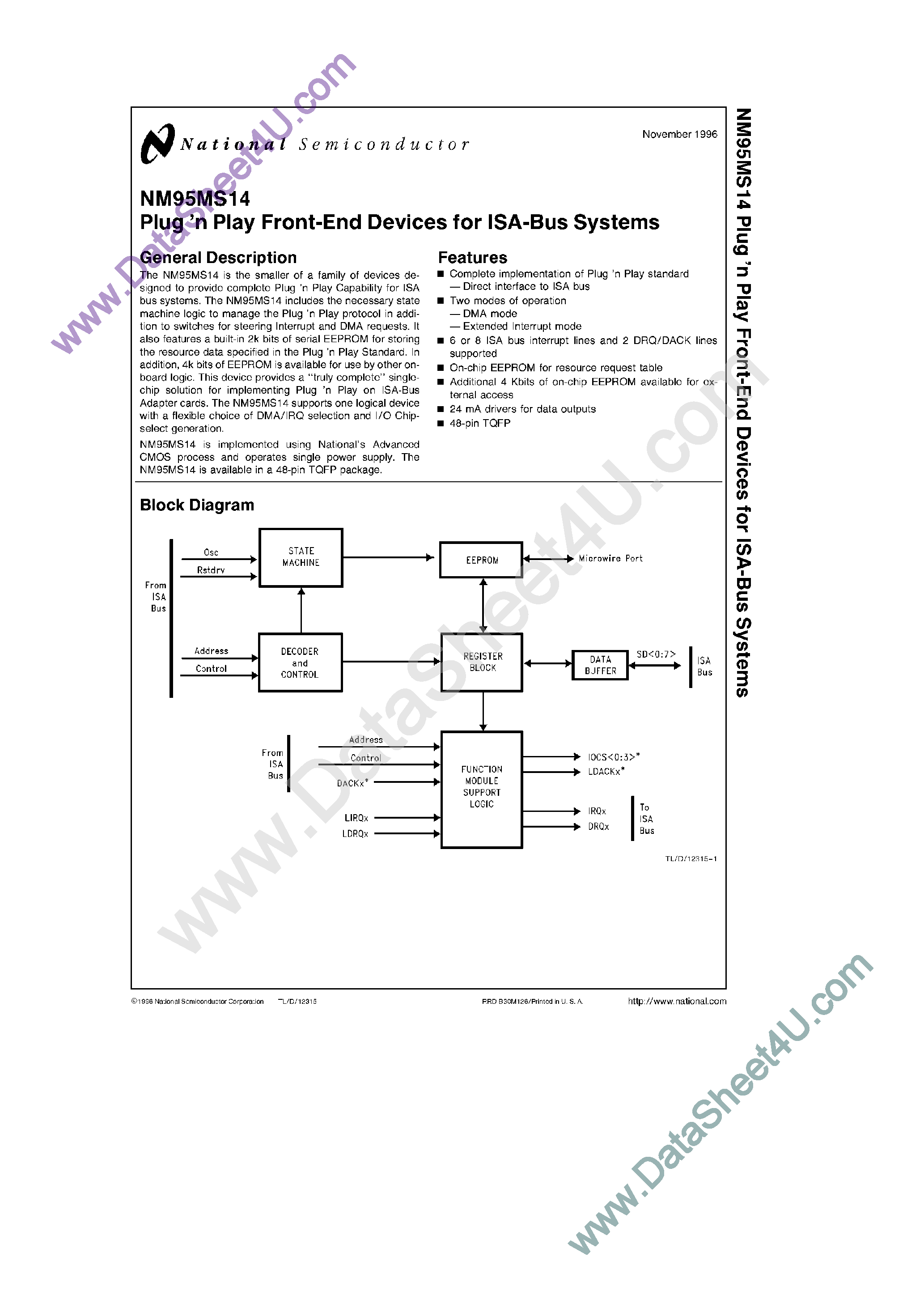 Datasheet NM95MS14 - Plug n Play Front-End Devices for ISA-Bus Systems page 1