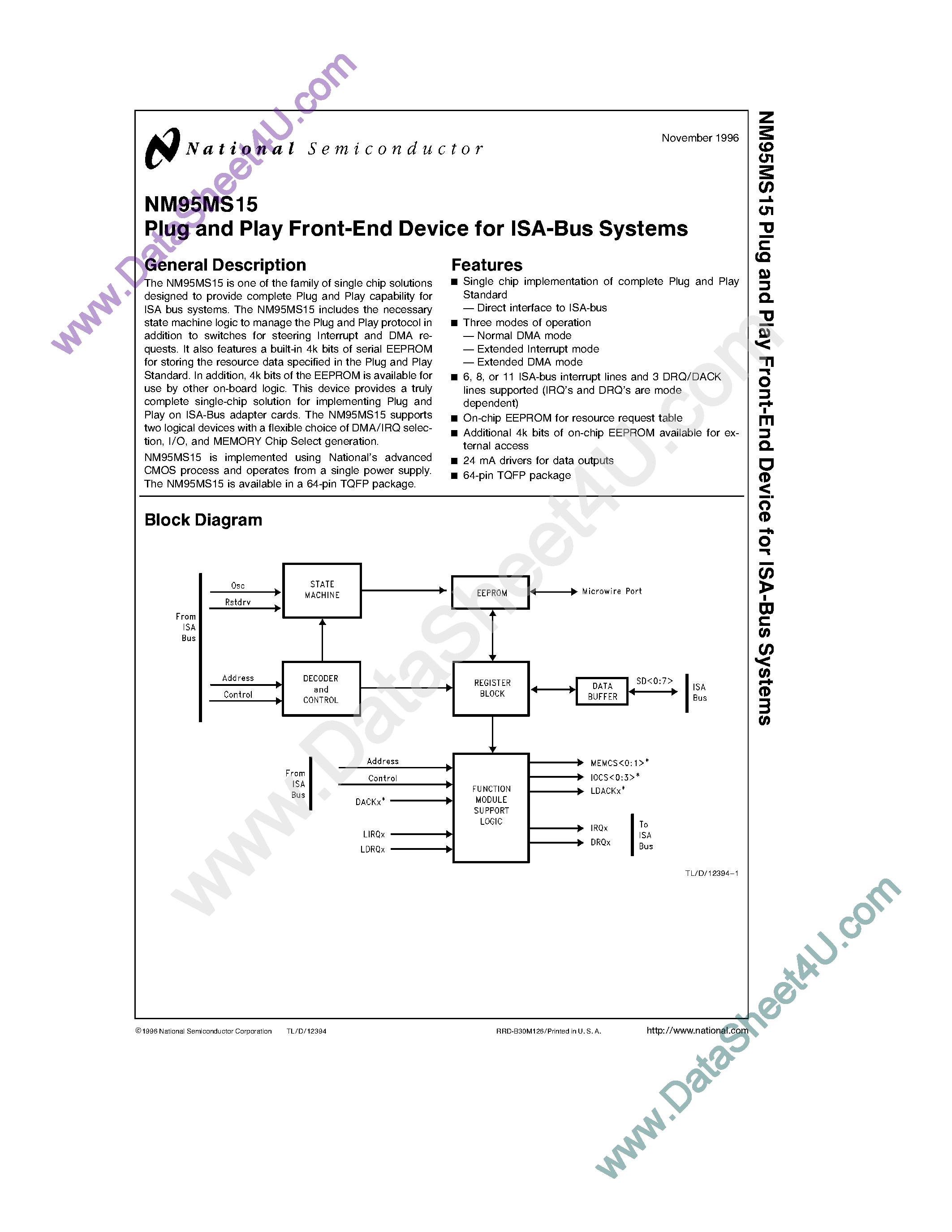 Datasheet NM95MS15 - Plug n Play Front-End Devices for ISA-Bus Systems page 1