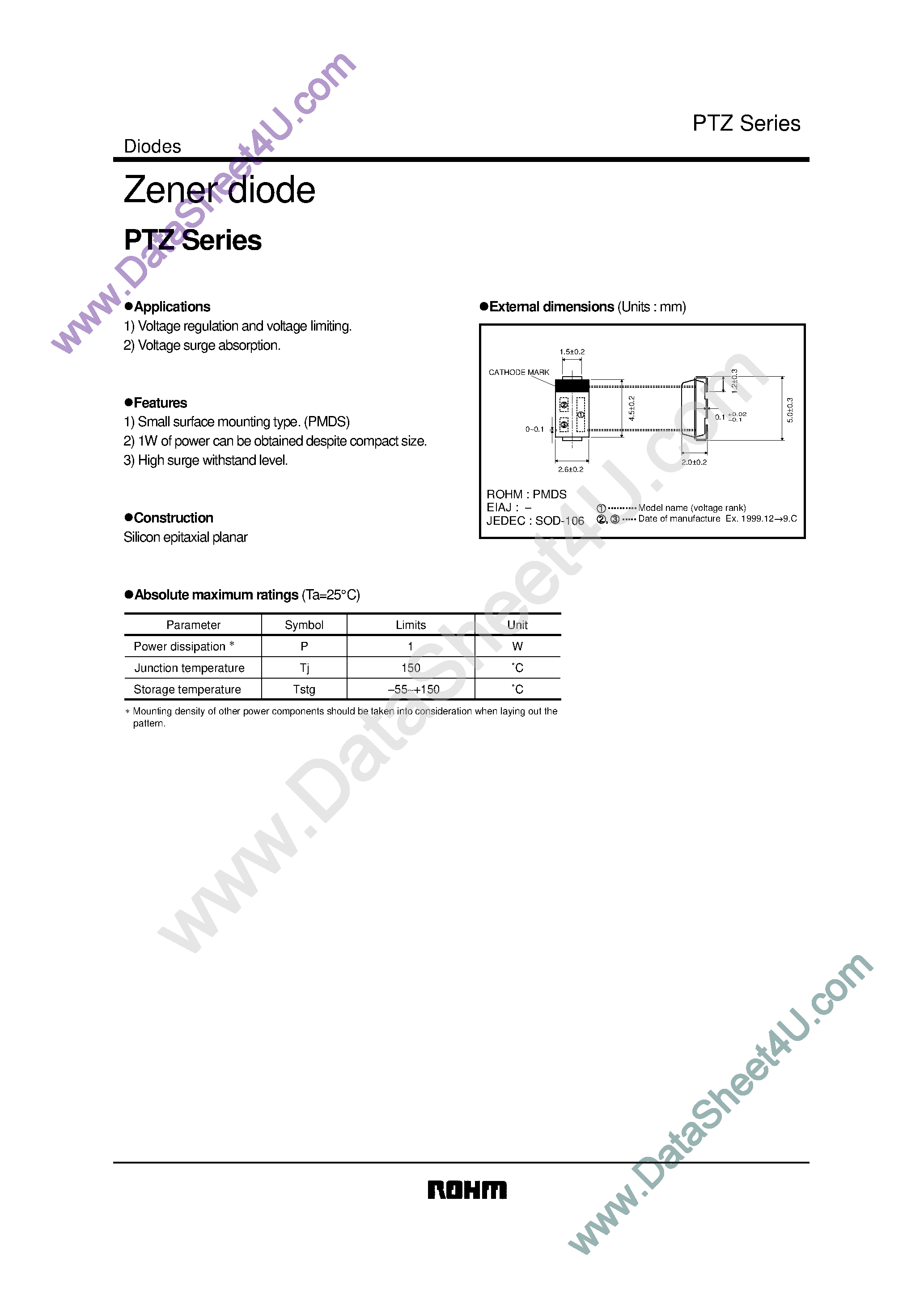 Datasheet PTZ10.x page 1 Datasheet PTZ10.x - (PTZ Series) ZENER DIODE page 1