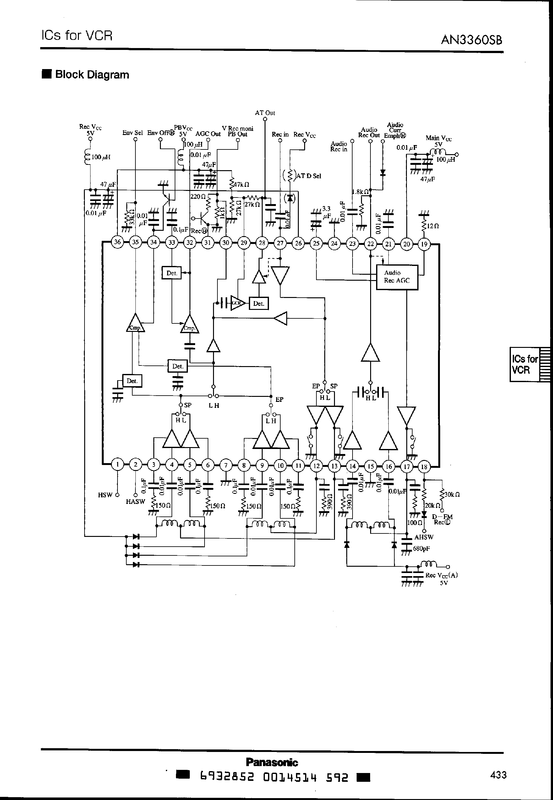 Datasheet AN3360SB - 4-Head Hi-Fi VCR Recording / Playback Amplifier IC page 2