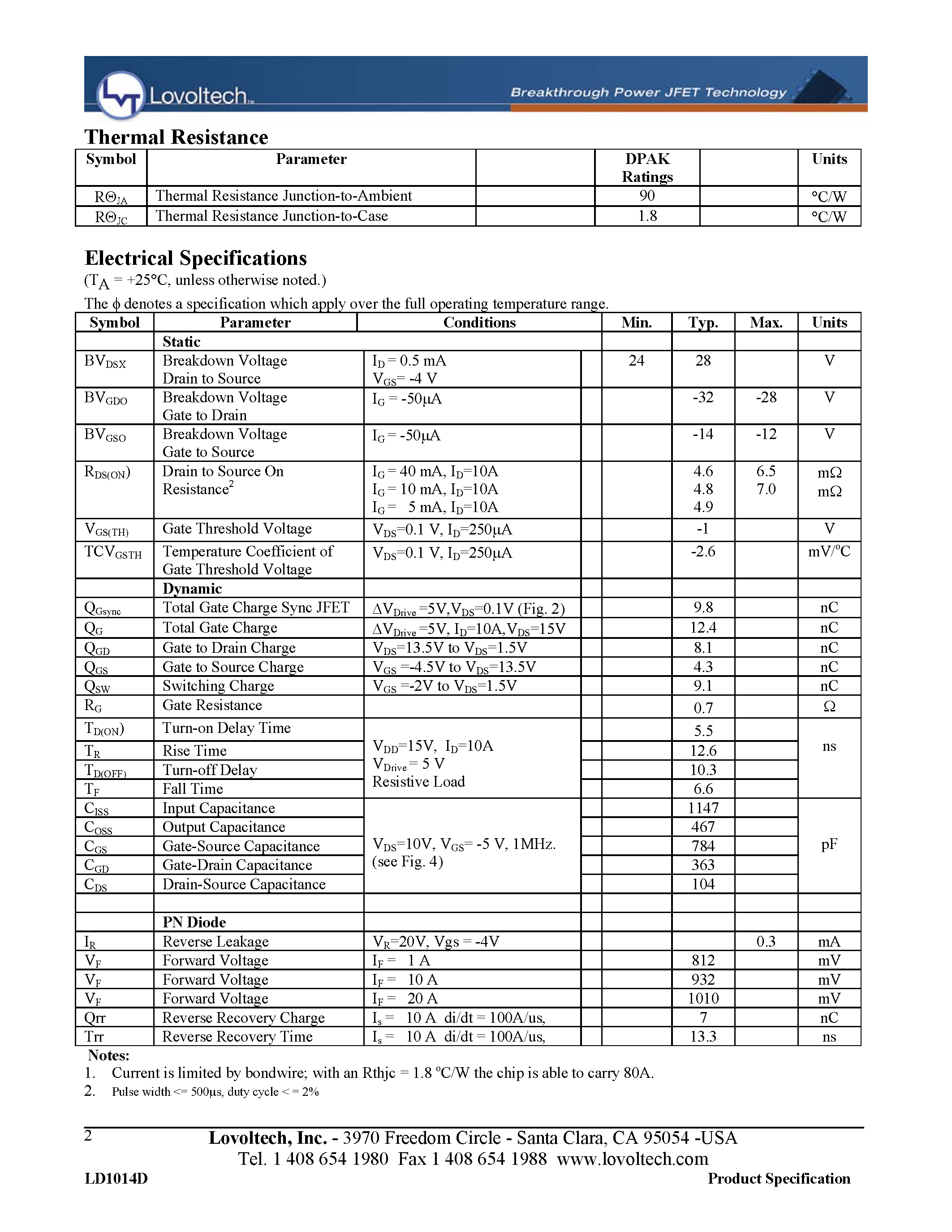 Datasheet LU1014D - High Performance N-Channel POWERJFET with PN Diode page 2