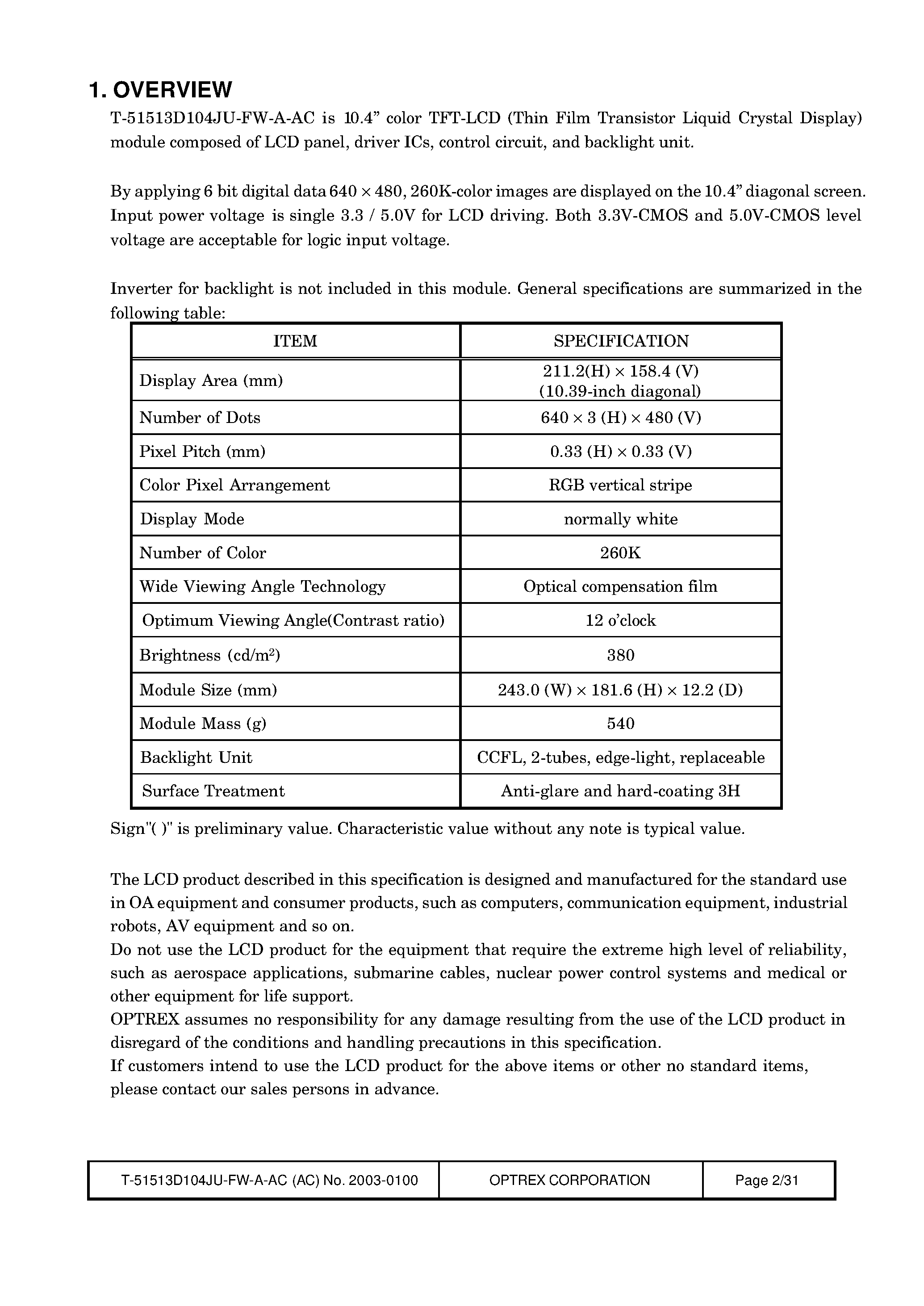 Datasheet T-51513D104JU-FW_A_AC - LCD_Module page 2