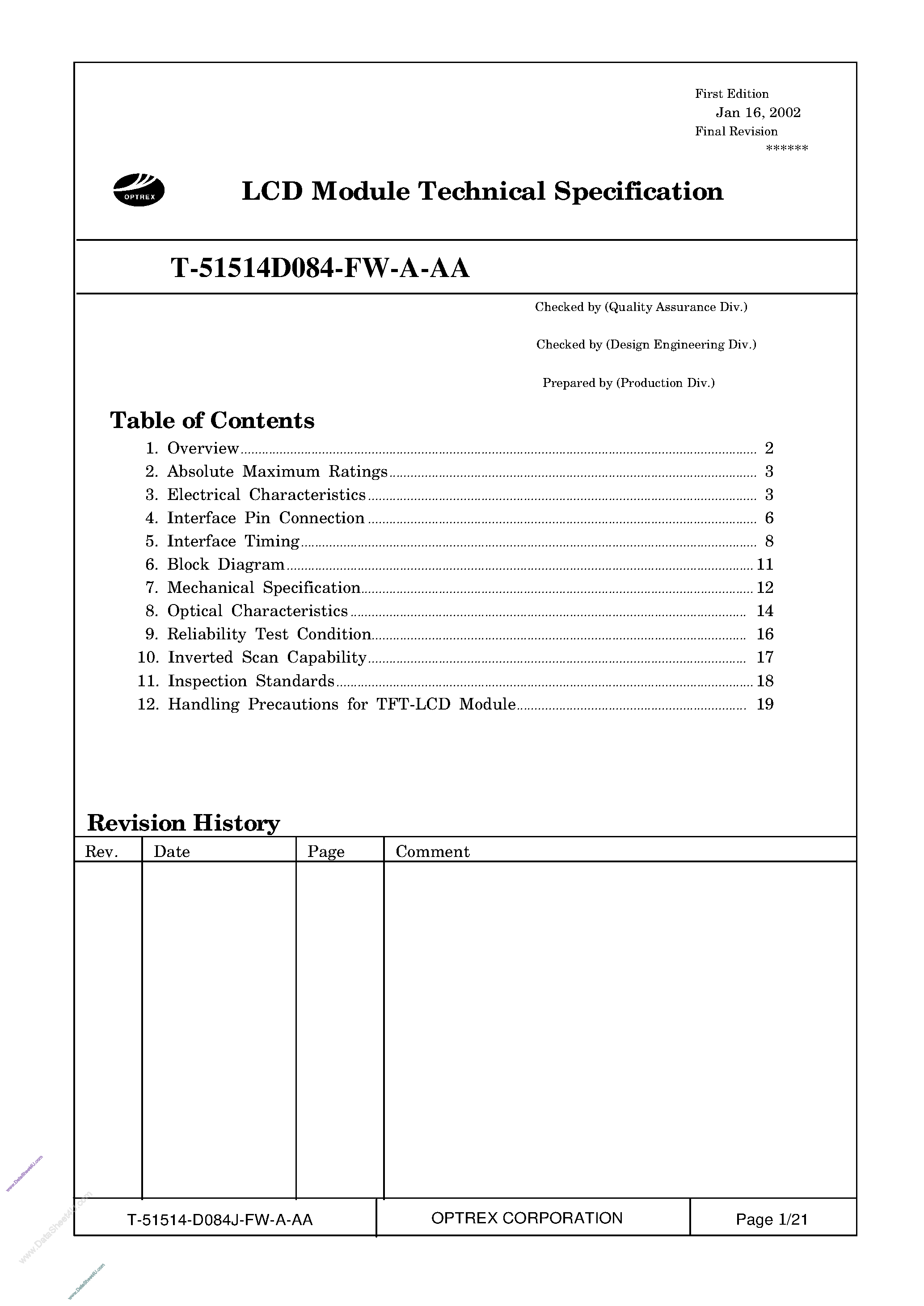 Datasheet T-51514D084J-FW_A_AA - LCD_Module page 1