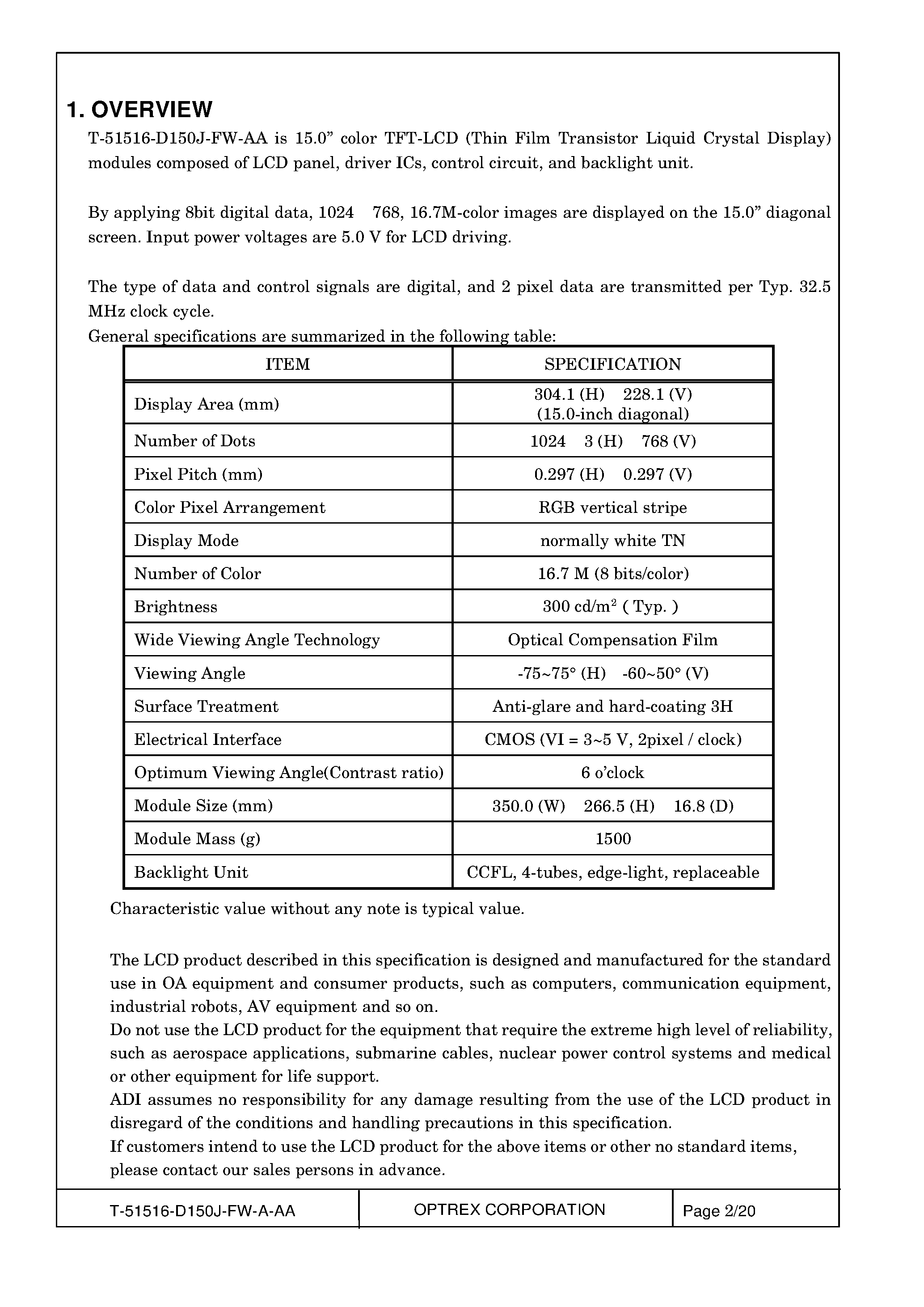 Datasheet T-51516D150J-FW_A_AA - LCD_Module page 2