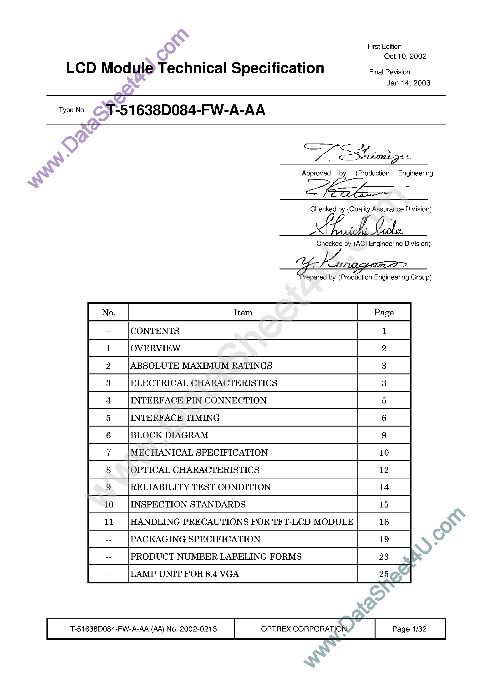 Datasheet T-51638D084-FW_A_AA - LCD_Module page 1