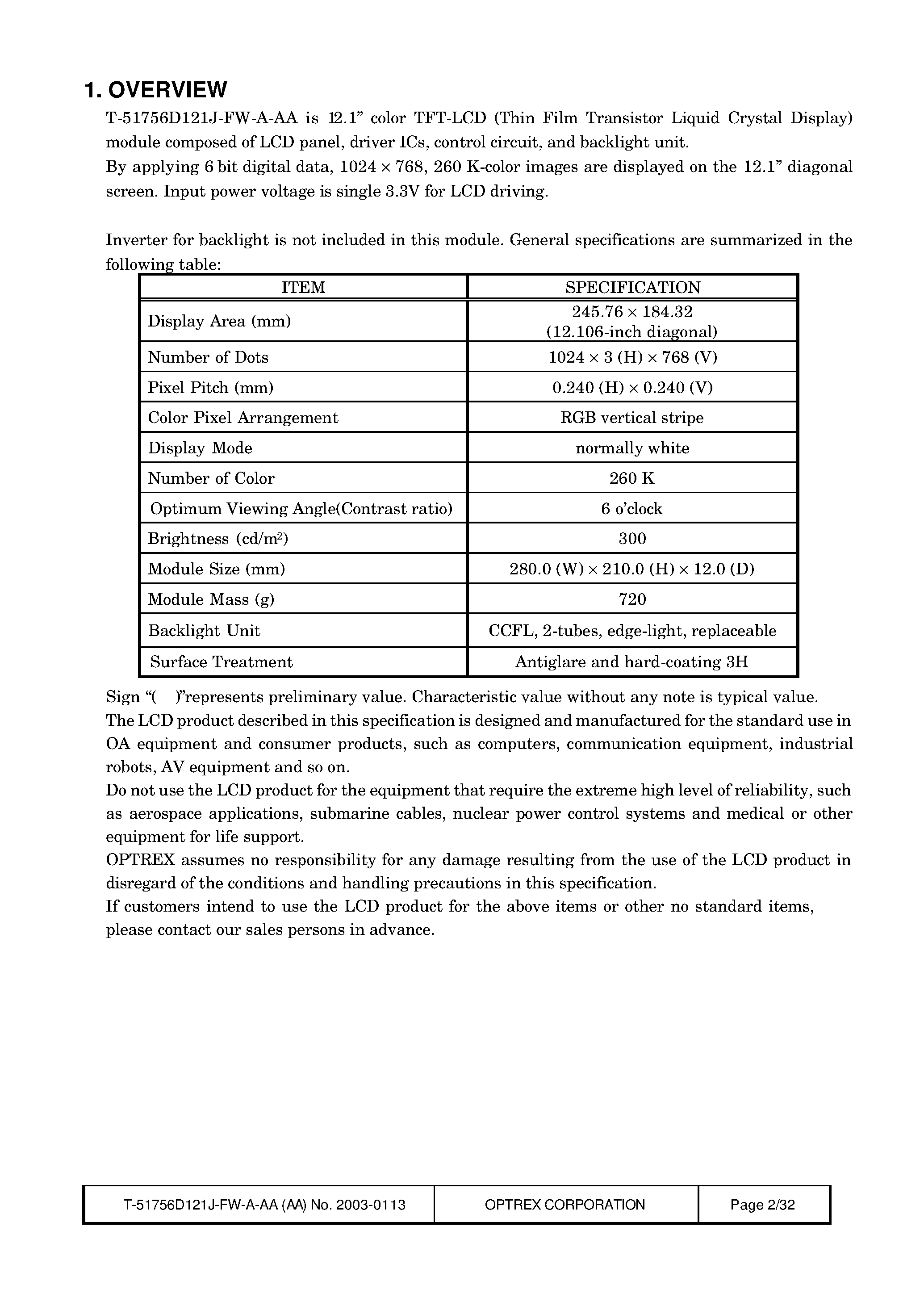 Datasheet T-51756D121J-FW_A_AA - LCD_Module page 2