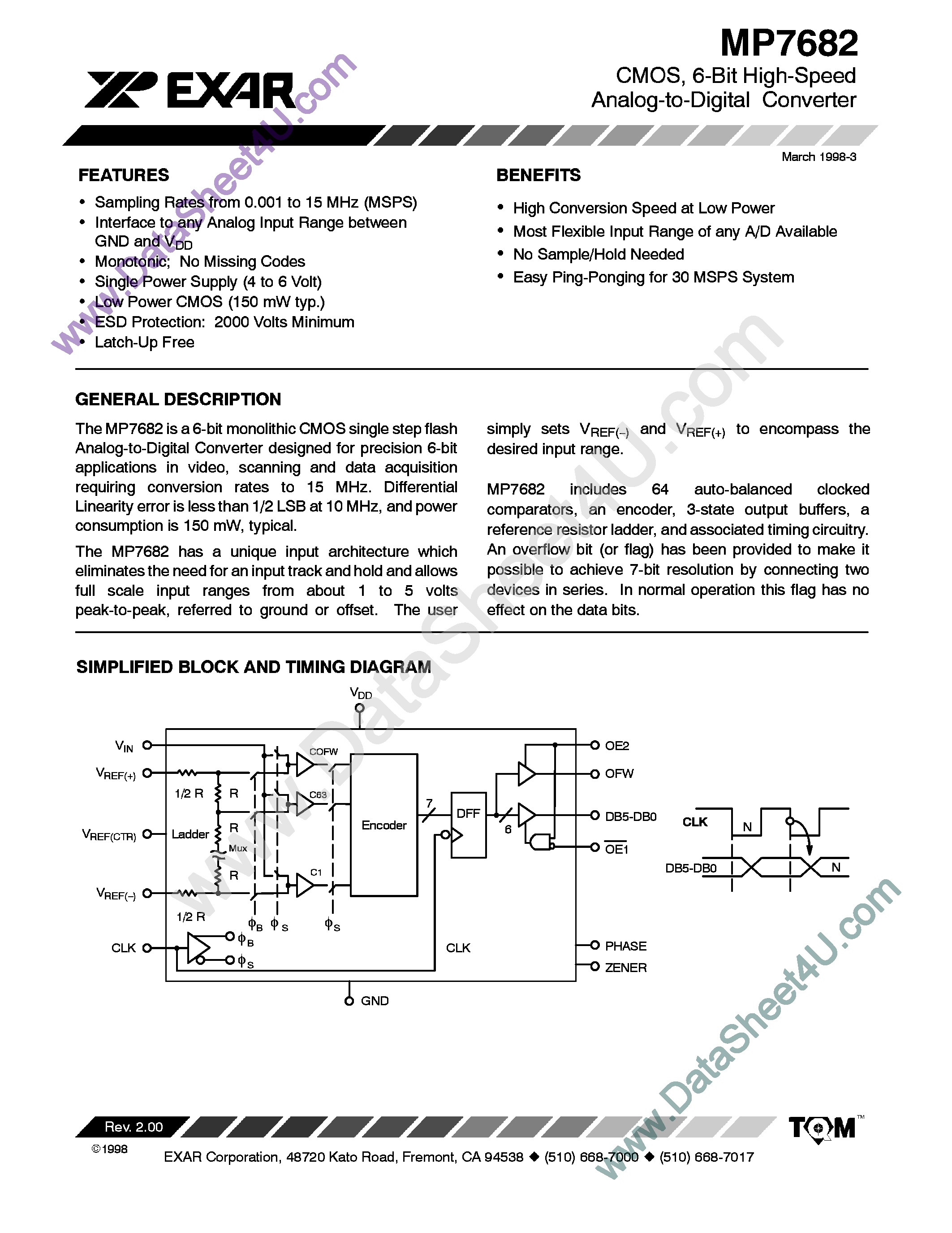 Datasheet MP7682 - CMOS 6-Bit High-Speed Analog-to-digital Converter page 1
