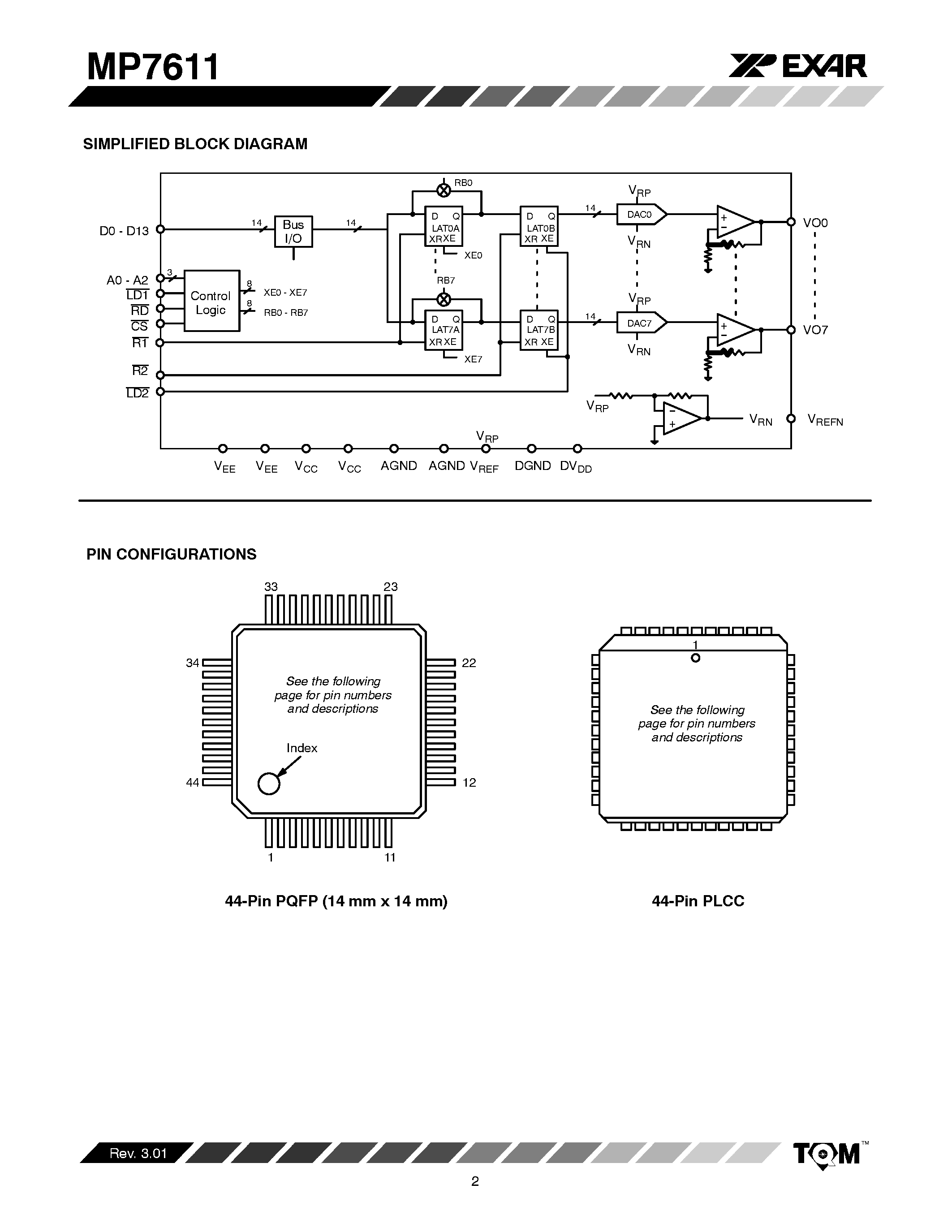 Даташит MP7611 - Octal 14-Bit DAC Array D/A Converter страница 2