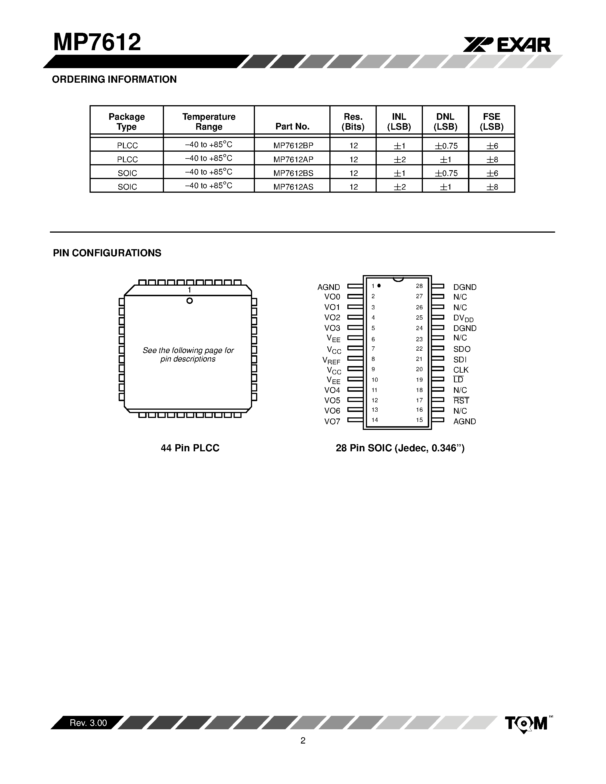 Даташит MP7612 - Octal 12-Bit DAC Array D/A Converter страница 2