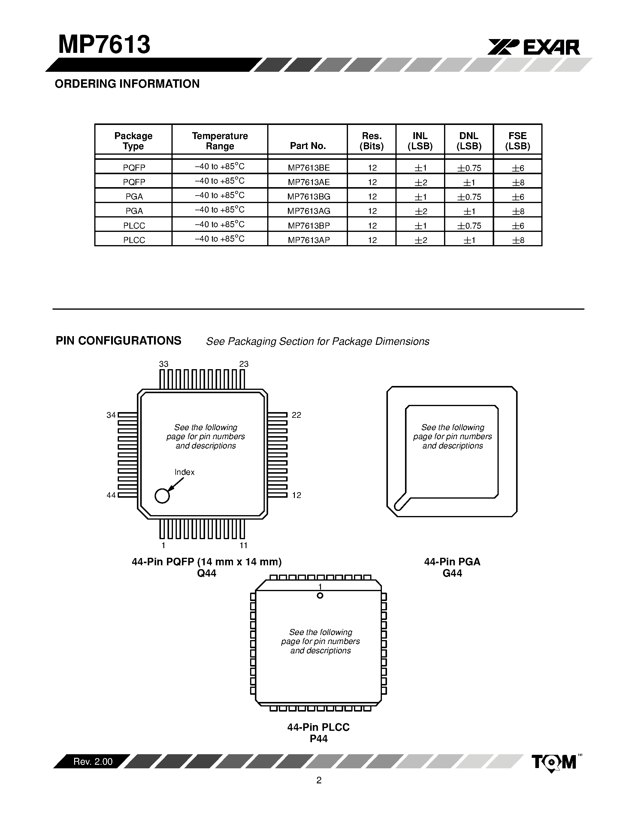 Даташит MP7613 - Octal 12-Bit DAC Array D/A Converter страница 2