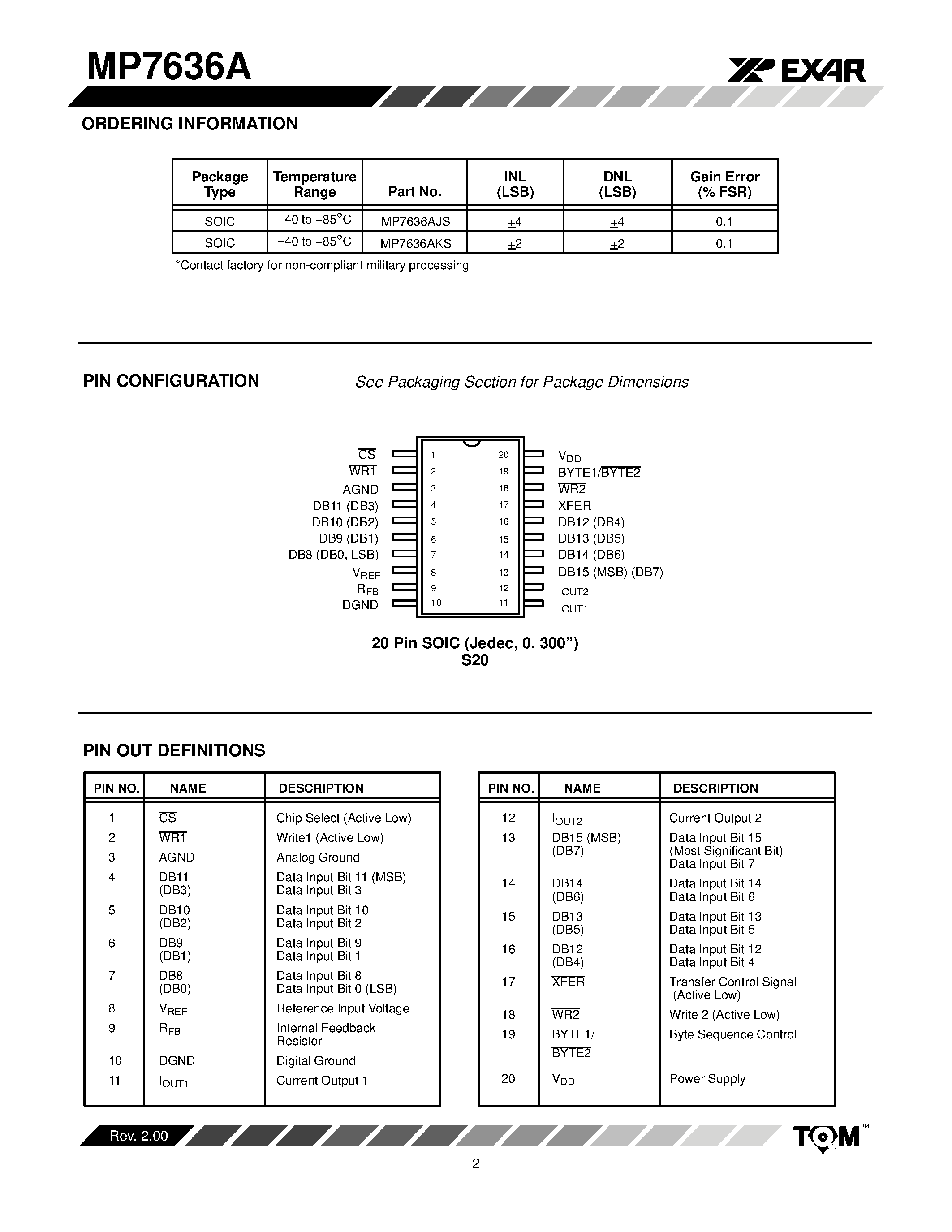 Даташит MP7636A - 15 V CMOS Microprocessor Compatible Double-Buffered Multiplying 16-Bit Digital-to-Analog Converter страница 2