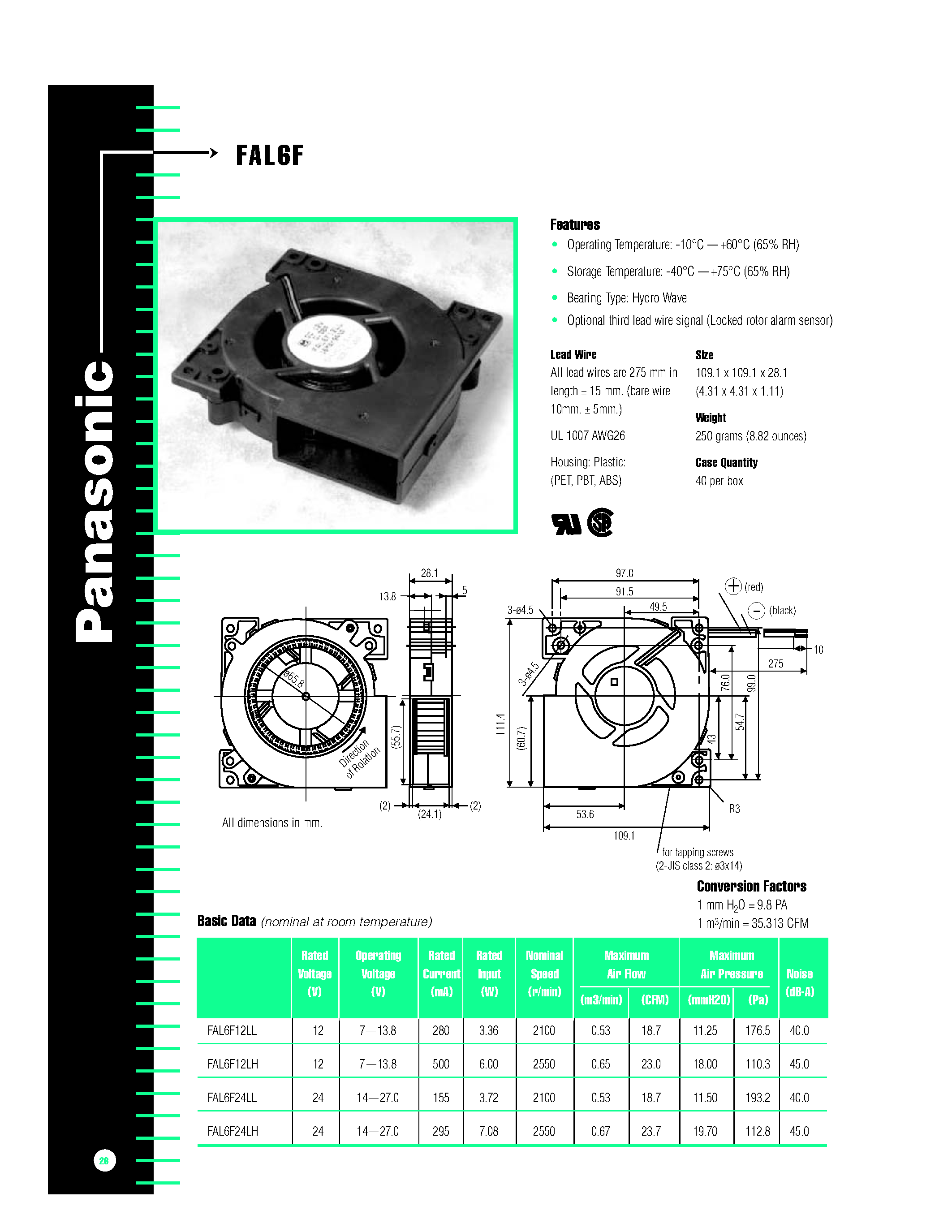Datasheet FAL6F - Fan Specs page 1
