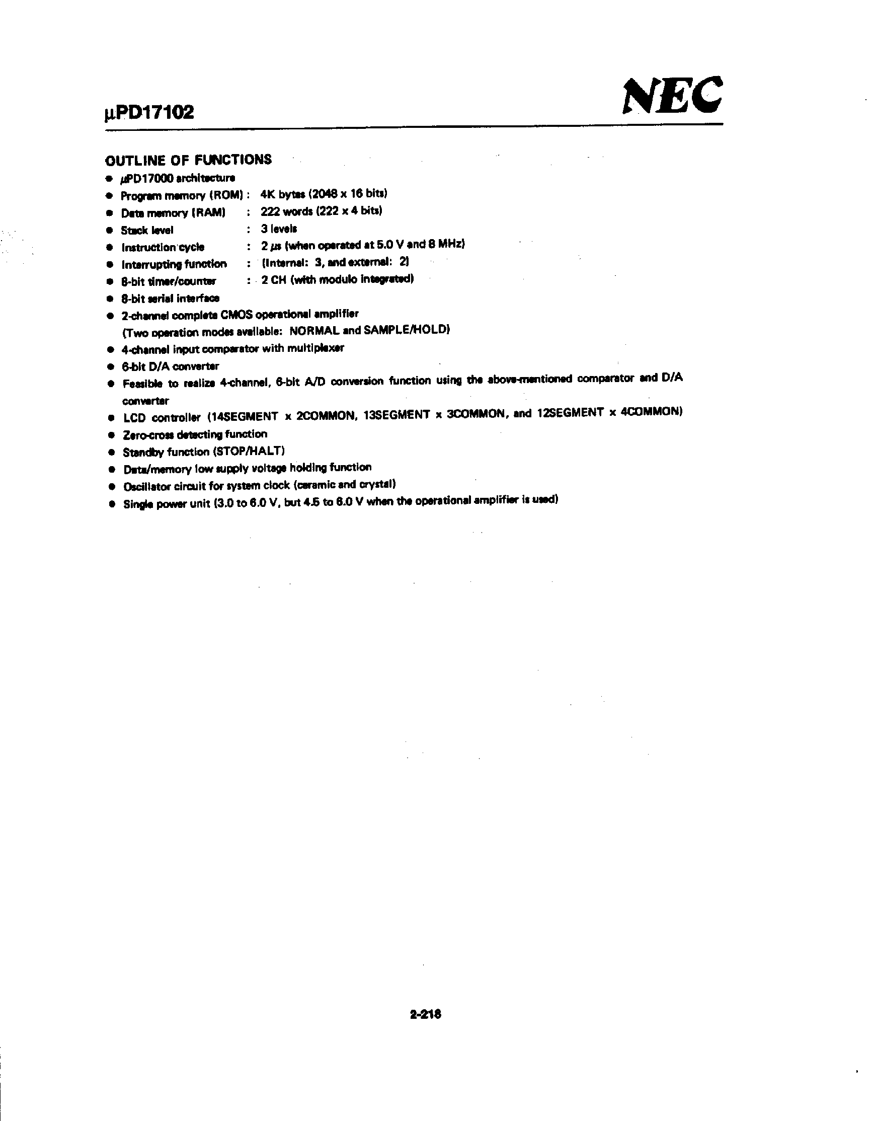 Datasheet UPD17102 - 4-Bit Single-Chip Microcontroller page 2