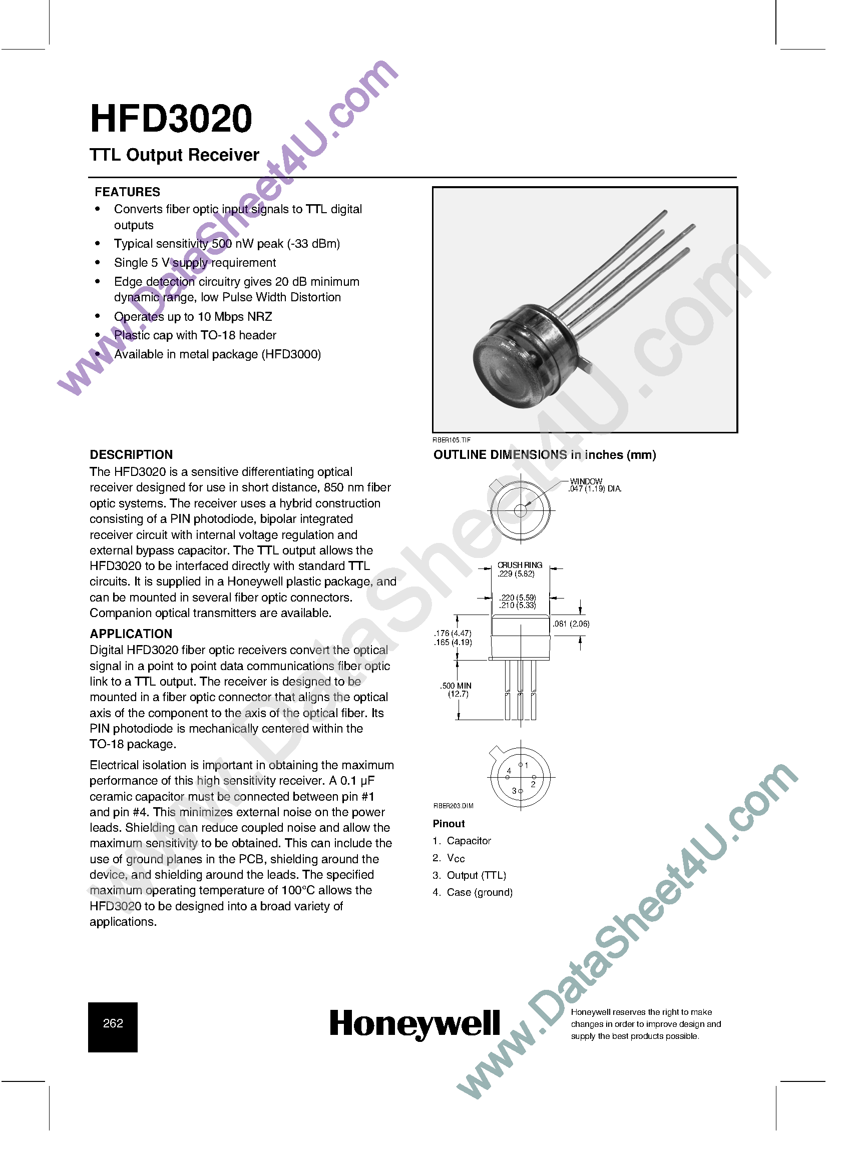 Datasheet HFD3020 - TTL Output Receiver page 1