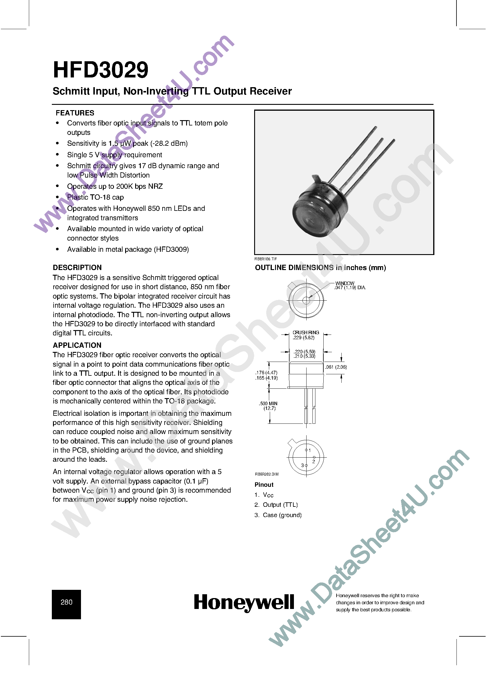 Datasheet HFD3029 - Schmitt Input / Non-Inverting TTL Output Receiver page 1