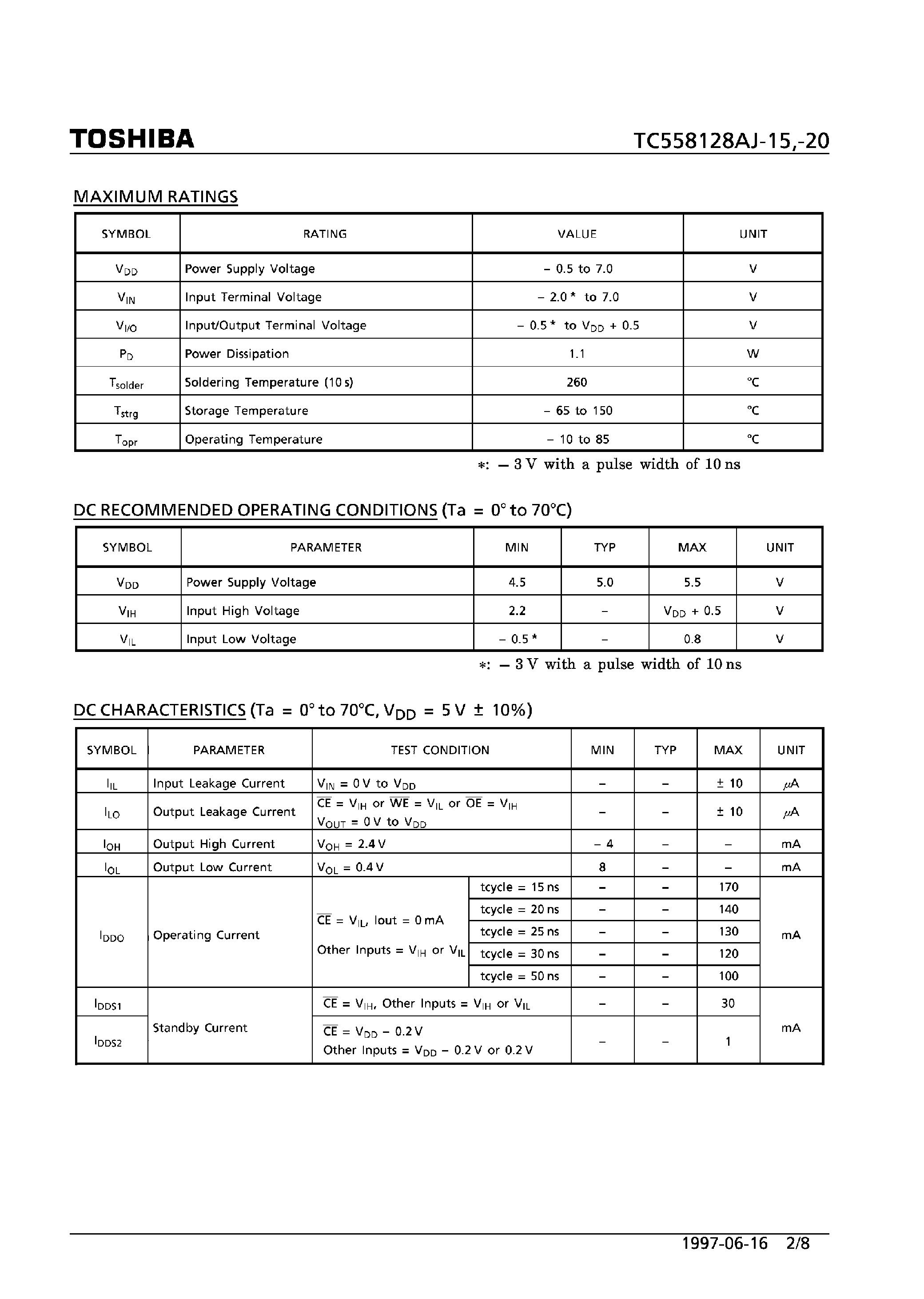 Даташит TC558128AJ - CMOS Static RAM страница 2