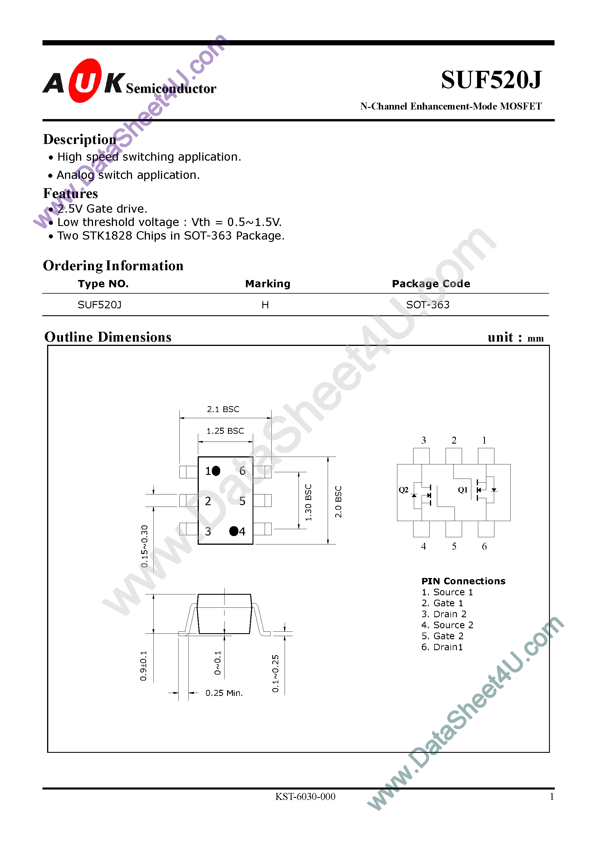 Datasheet SUF520J page 1 Datasheet SUF520J - N-Channel Enhancement-Mode MOSFET page 1