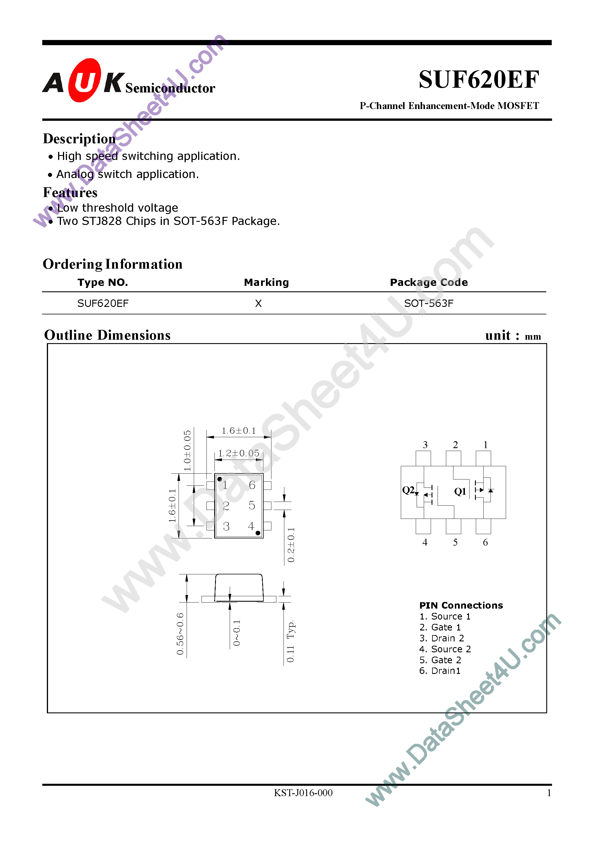 Даташит на микросхему SUF620EF страница 1 Даташит SUF620EF - P-Channel Enhancement-Mode MOSFET страница 1